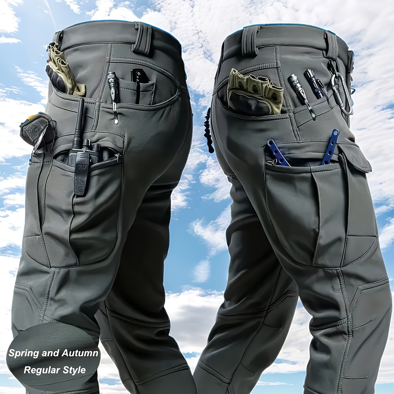TEMU Men's Multi Pocket Casual Cargo Pants, Travel And Camping Gear, Adjustable Waistband, Ideal For Daily Comfortable Wear, Durable For Outdoor