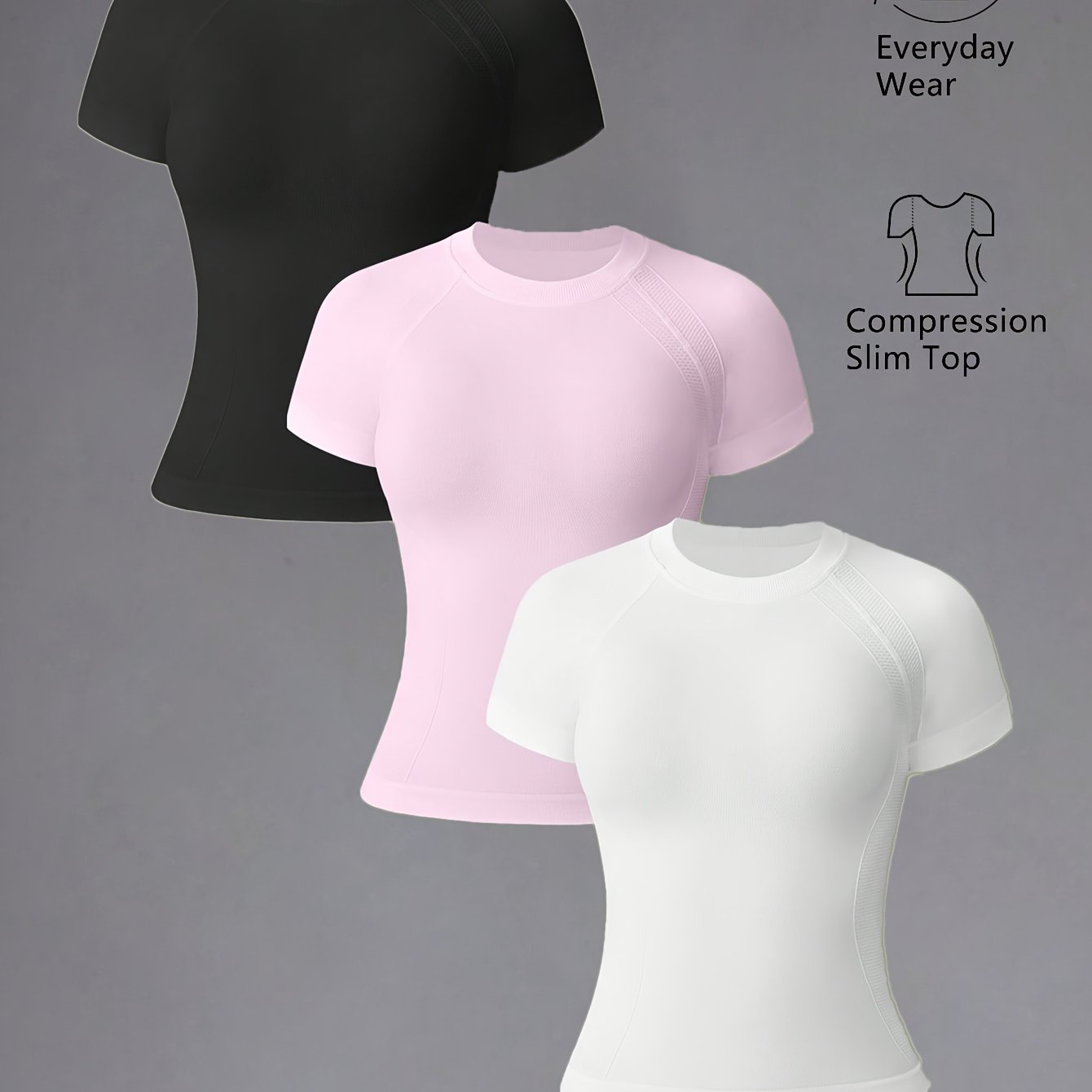 E-shop 3er-Set Lässige, einfarbige Sport-T-Shirts, elastische, atmungsaktive, enge Yoga-Kurzarmshirts, Trainings-Sport-Kurzarmshirts, Yoga-Bekleidung