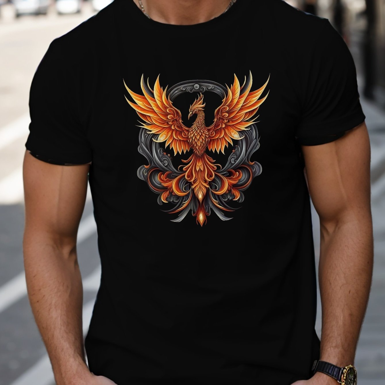 TEMU Phoenix Print T Shirt, Tees For Men, Casual Short Sleeve T-shirt For Summer