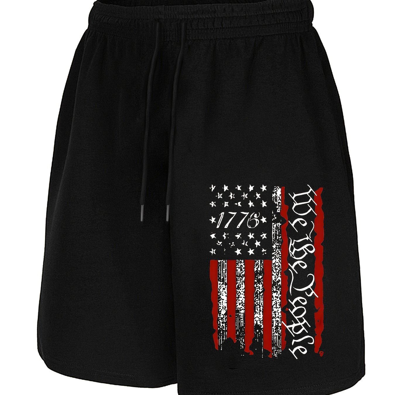 TEMU Mens Beach Shorts American Flag 1776 Drawstring Shorts With Zipper Pockets Quick Drying Athletic Shorts Men's Shorts Suitable For Sports Casual