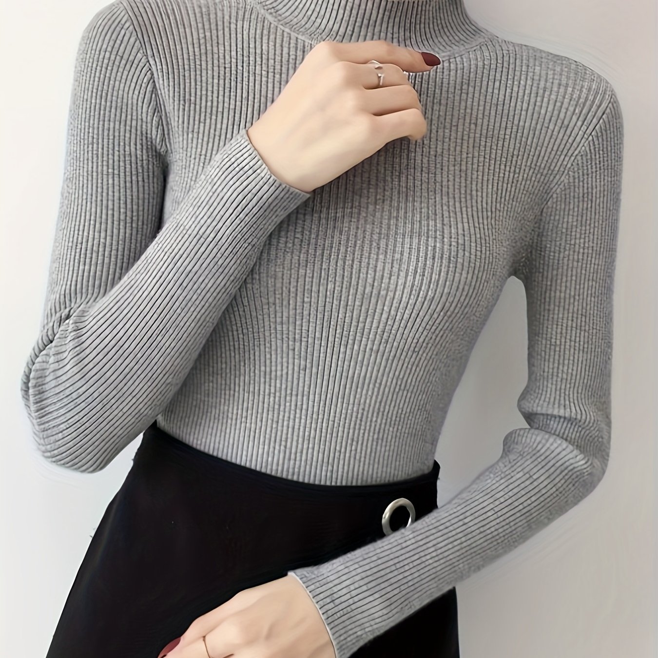 TEMU New Autumn/winter Core-spun Yarn Base Layer Pullover, Versatile Slim-fit Bodycon Women's Sweater, Half-turtleneck Long Sleeve Top, Versatile And