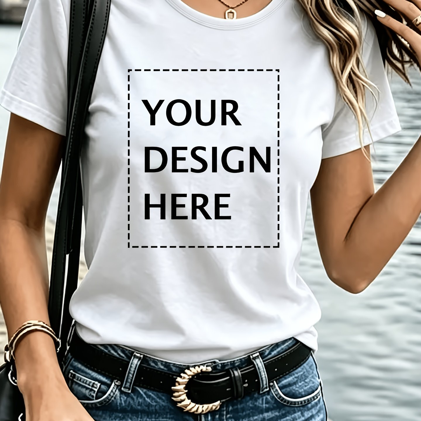 TEMU 3388# Custom-made Elegant Women's Short-sleeve T-shirt From , Fashionable For Commuting, Spring/summer, Machine-washable T-shirt, Customizable