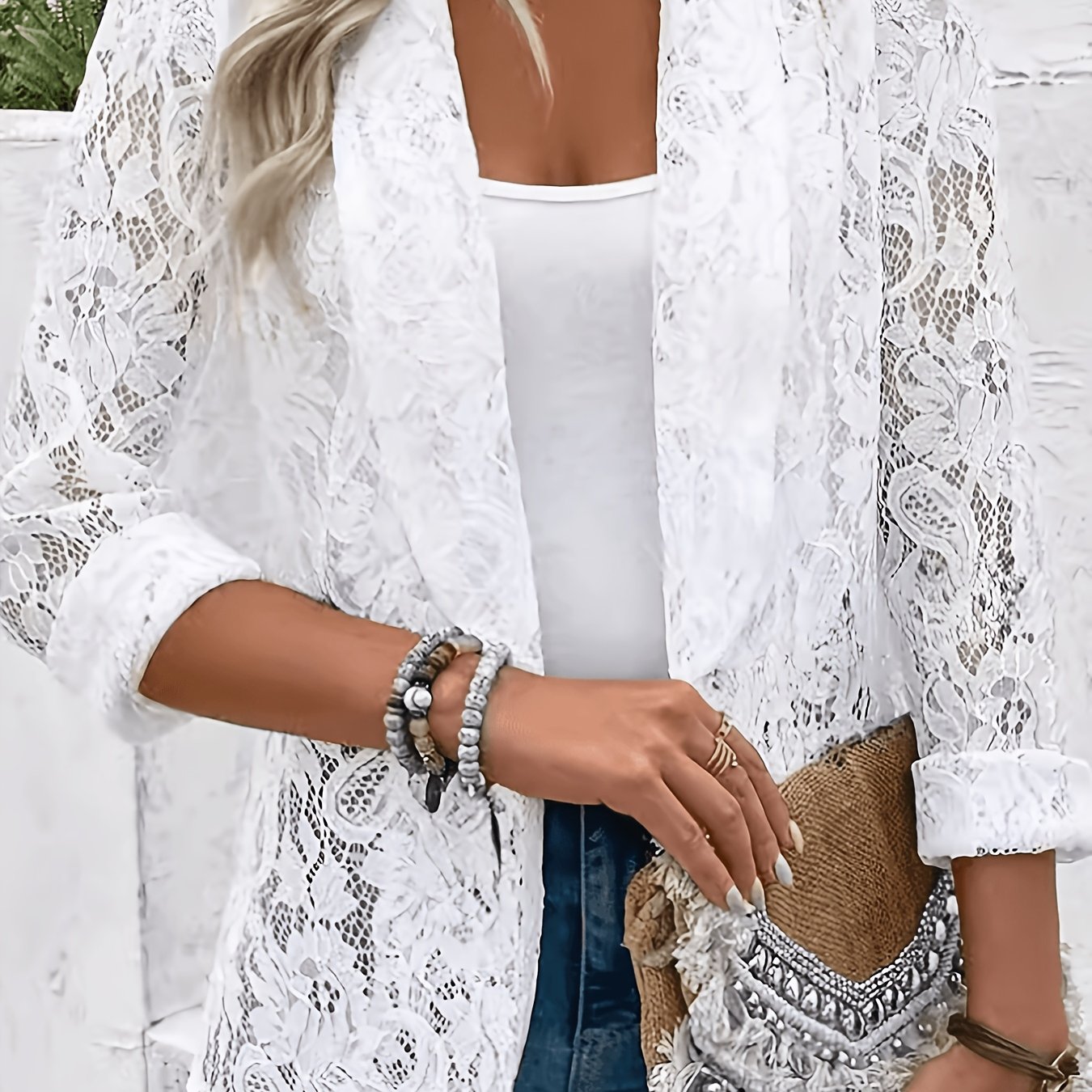 TEMU Veste-chemise pour femme, Veste décontractée, Veste en dentelle, Cardigan léger en dentelle