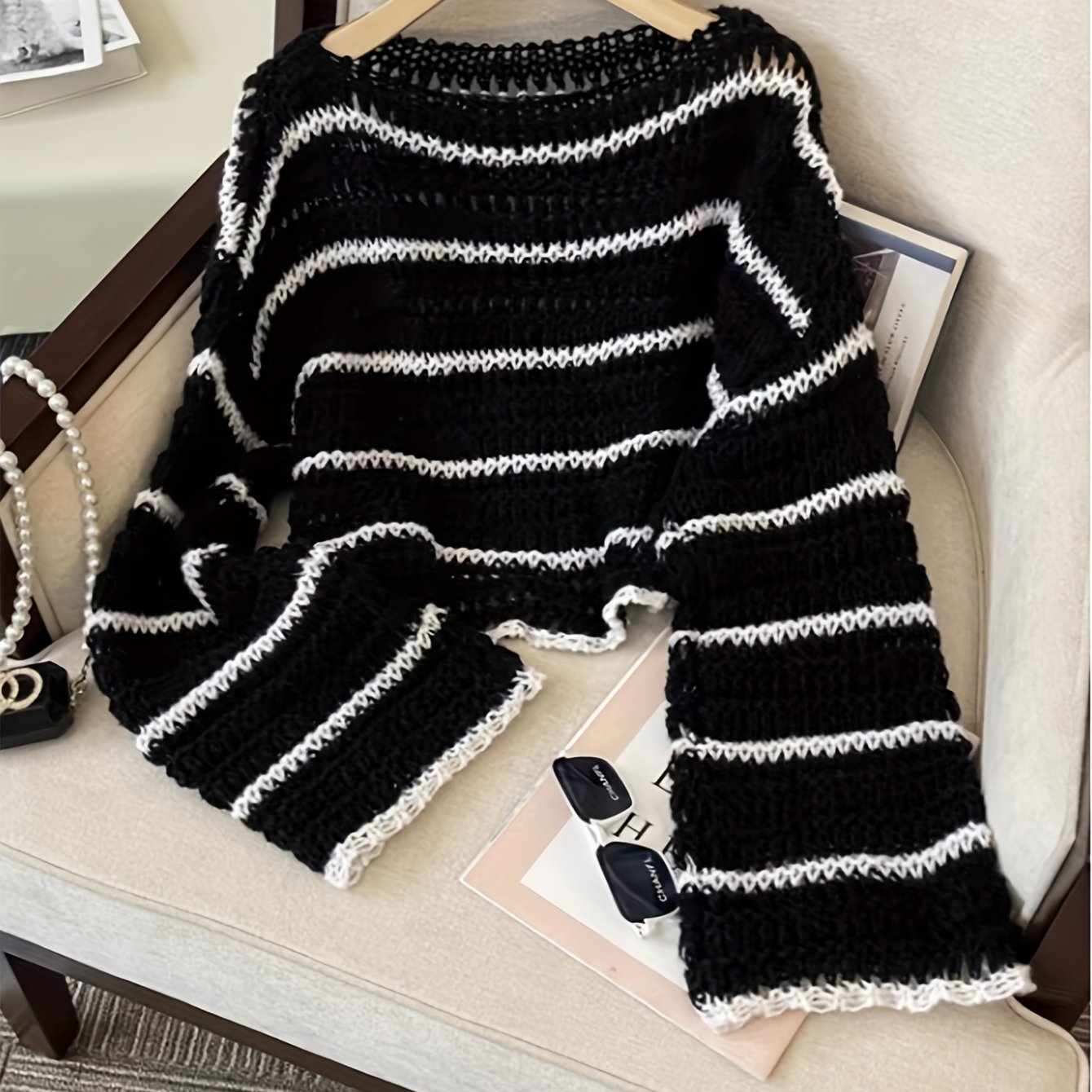 Design-sense Striped Long Sleeve Sweater Women's Autumn New Outerwear Petite Short Loose Trendy Pullover