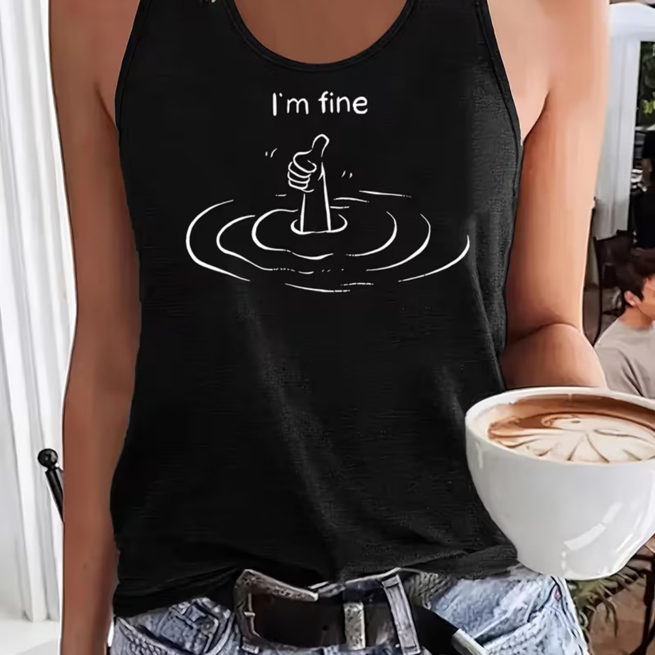 TEMU Women's "" Funny Print Tank Top, Casual Sleeveless Crewneck Vest, Sarcastic Quote Graphic Tank Top, Black Humorous Statement Tank Top For