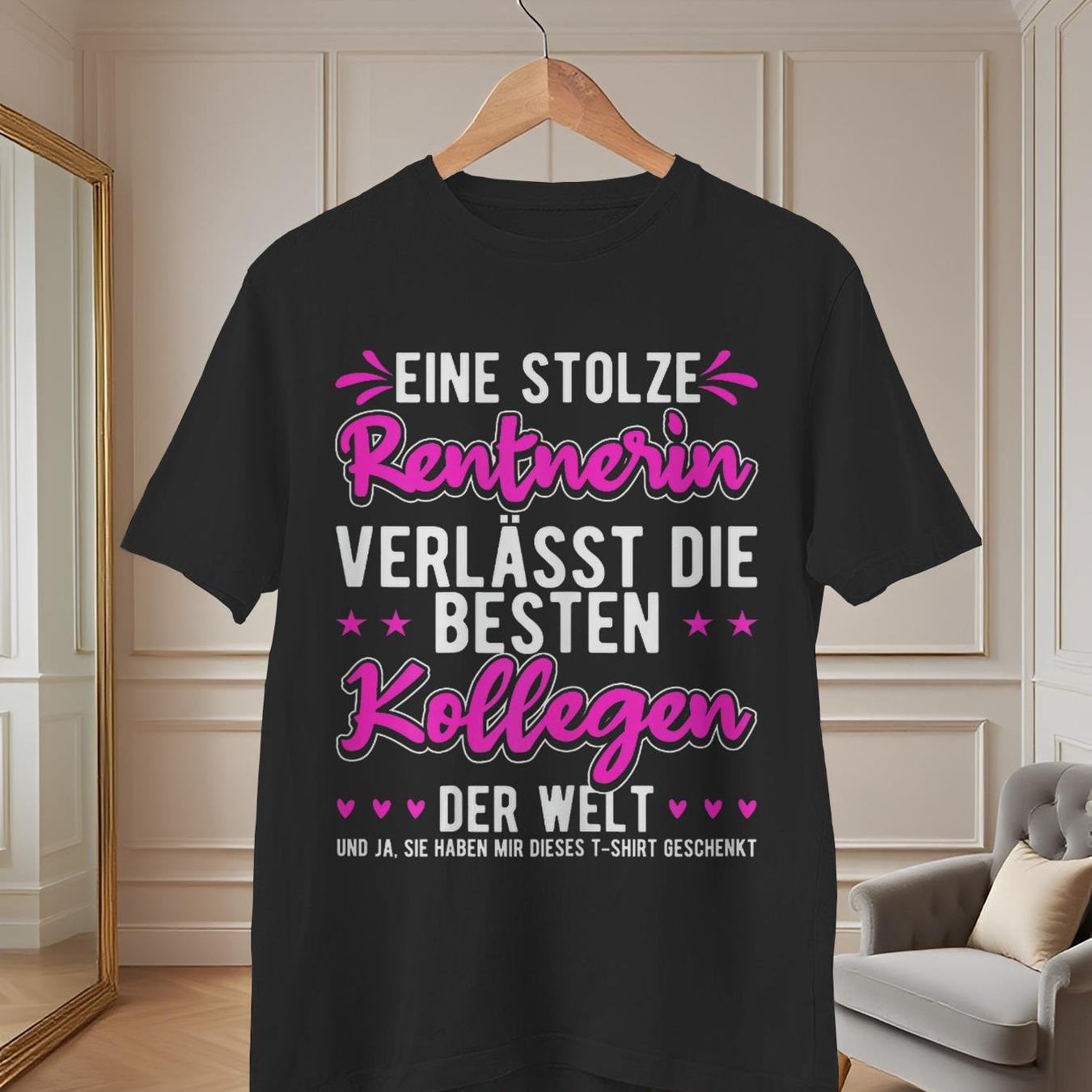Image of Men's German Retirement T-shirt Features Glory Farewell Slogan And Text Short Sleeved For Parties Celebrations Black With Pink Lettering Machine Washable Casual Wear