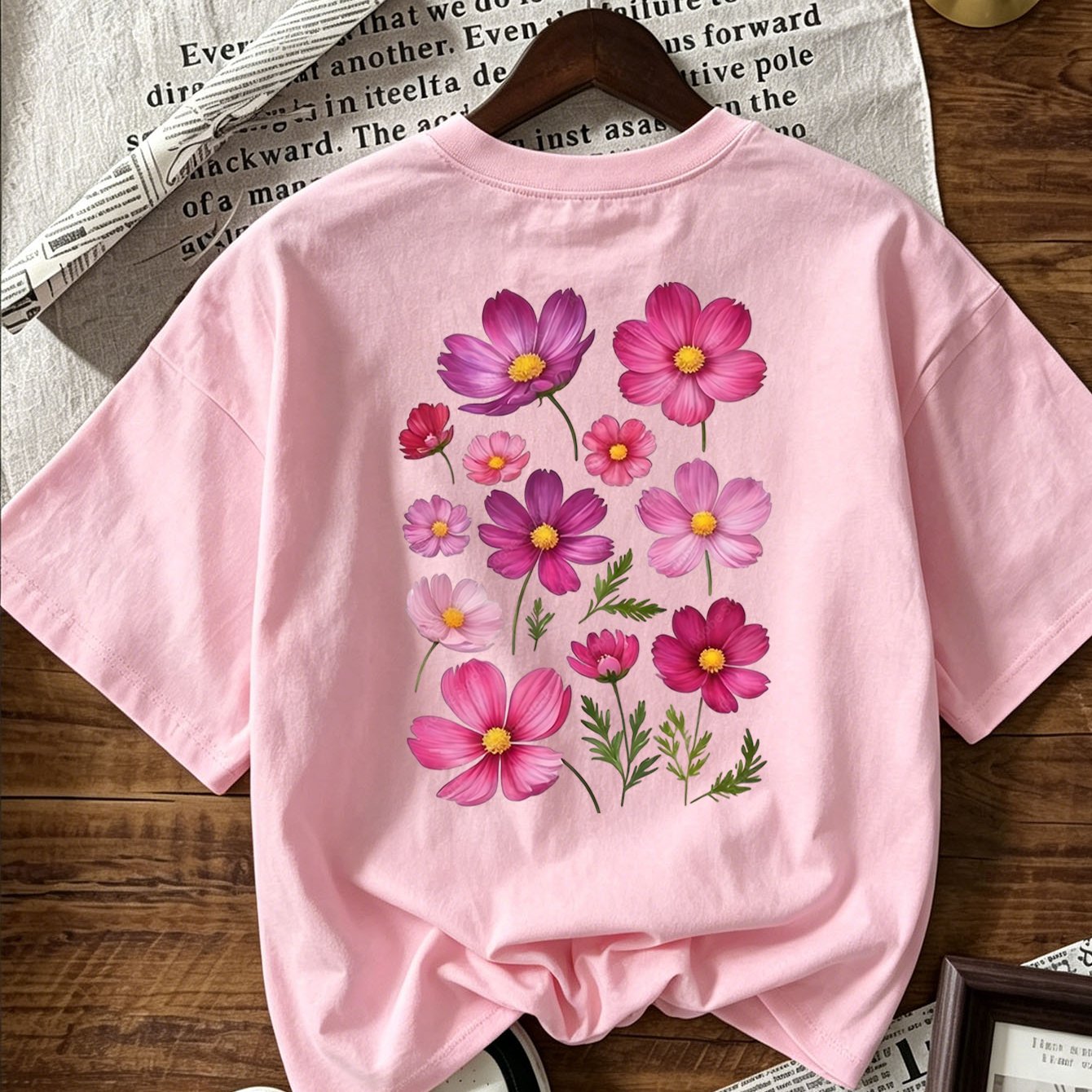 Image of Flower Print T-shirt | Summer Women Casual Graphic Tee | Pink Purple Top | Loose Fit Boho Shirt