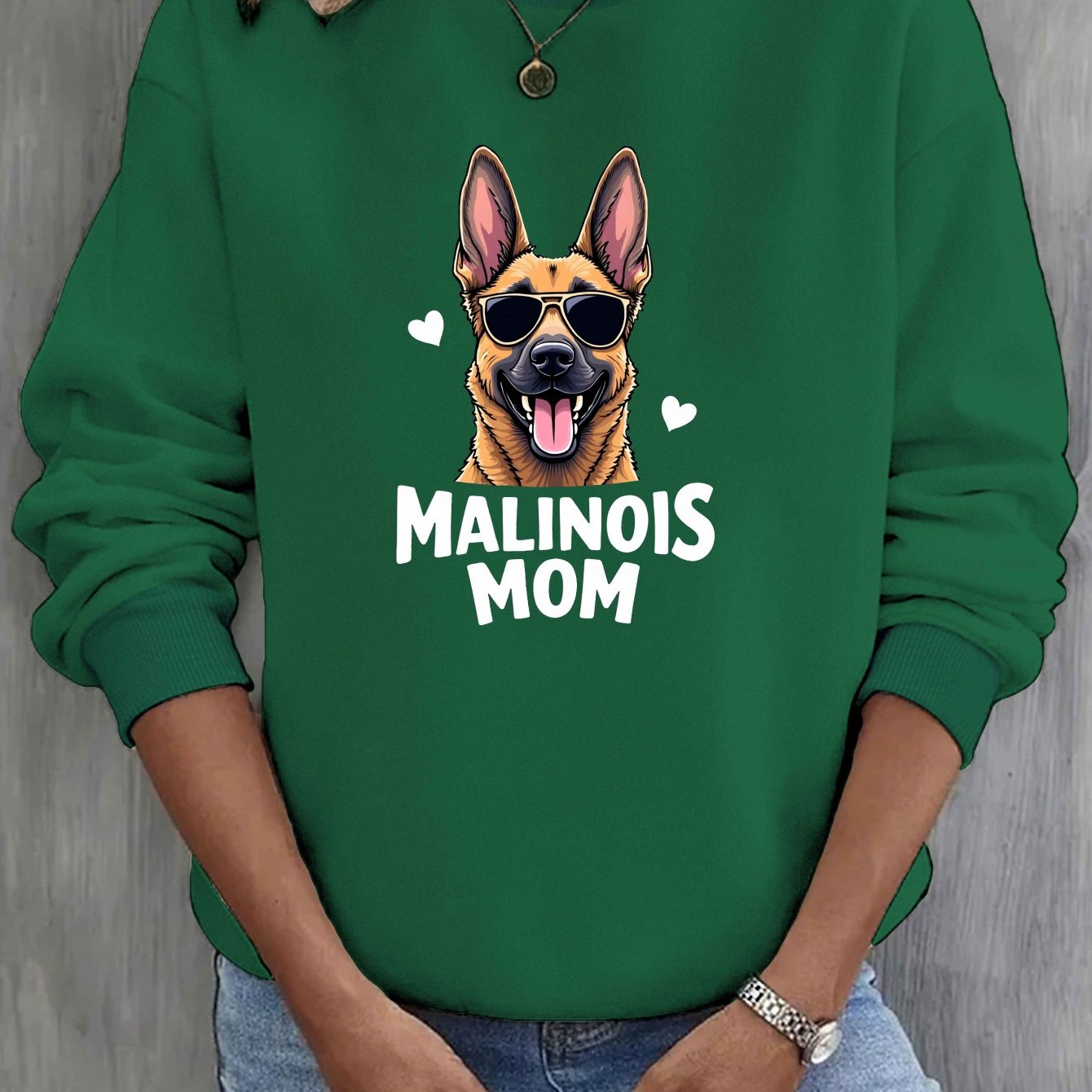 TEMU Dog Malinois Mom Graphic Print Sweatshirt, Crew Neck Casual Sweatshirt For Fall & Spring, Women's Clothing