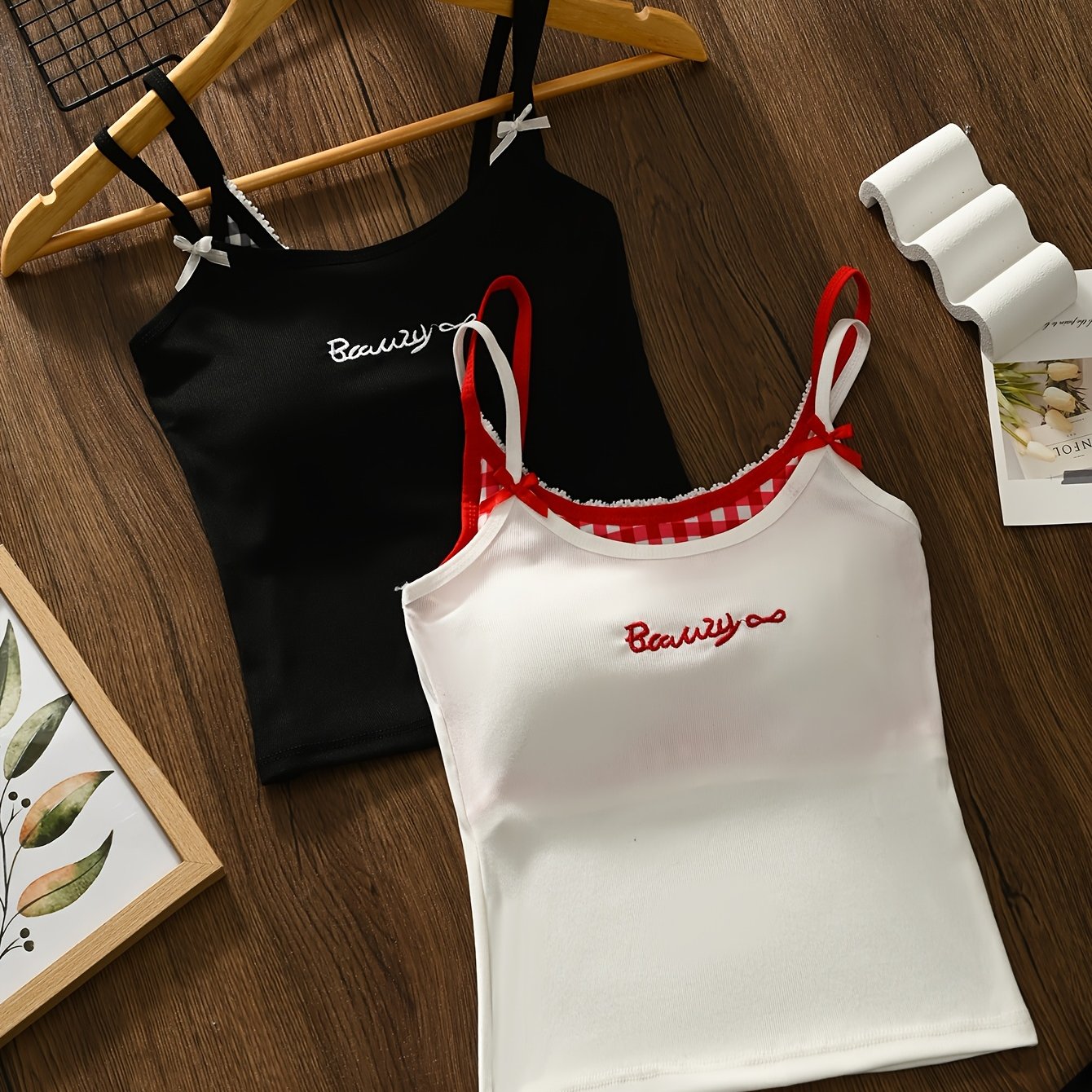 TEMU 2pcs Spring/summer Tank -in-1 Look, Women's Outer Wear Camisole With Chest Pads, Slim Fit Outer Wear And Inner Layering Top, Backless Design