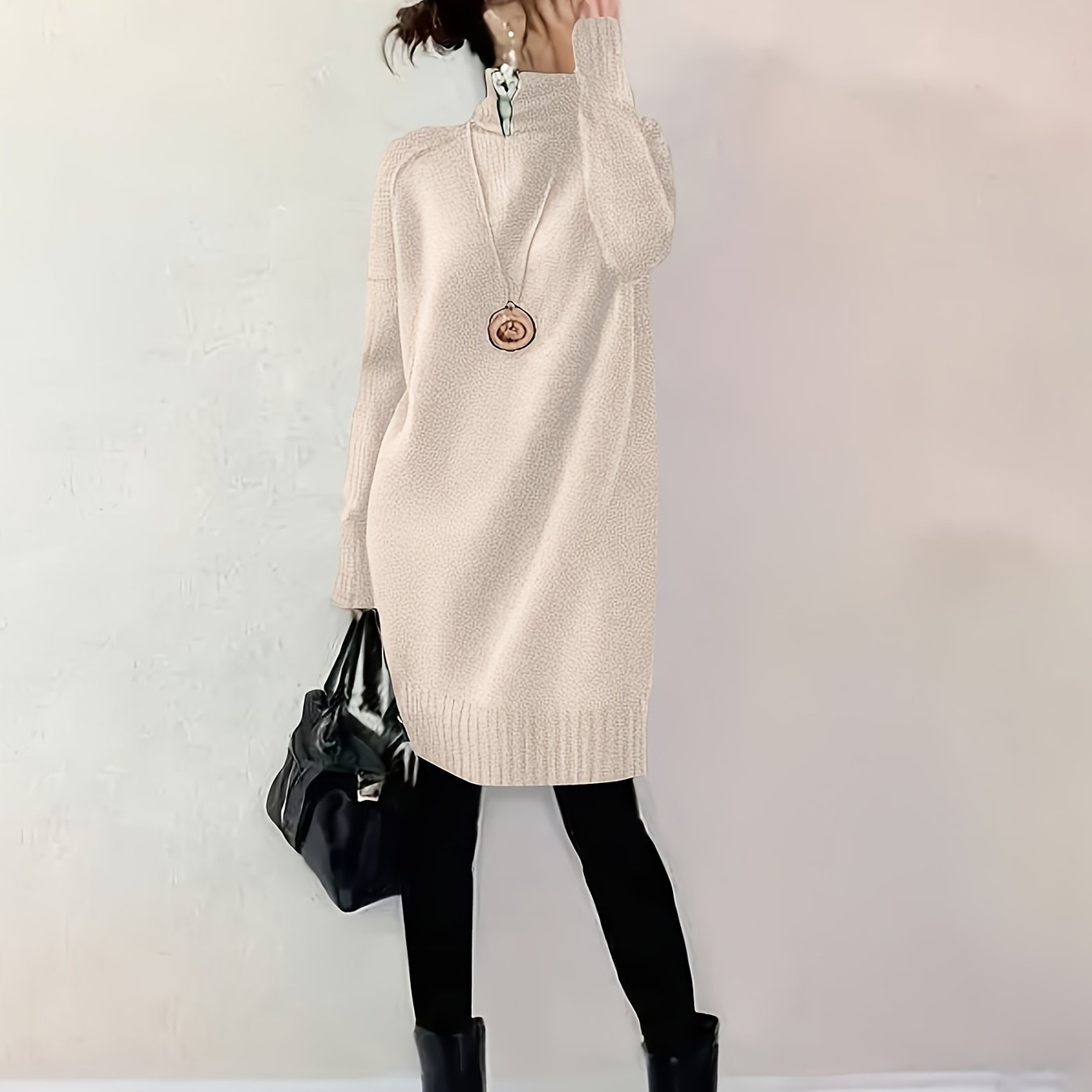 TEMU 【商品名】女性用、膝上まで届く快適で楽なドレス。秋と冬のにで適合します。