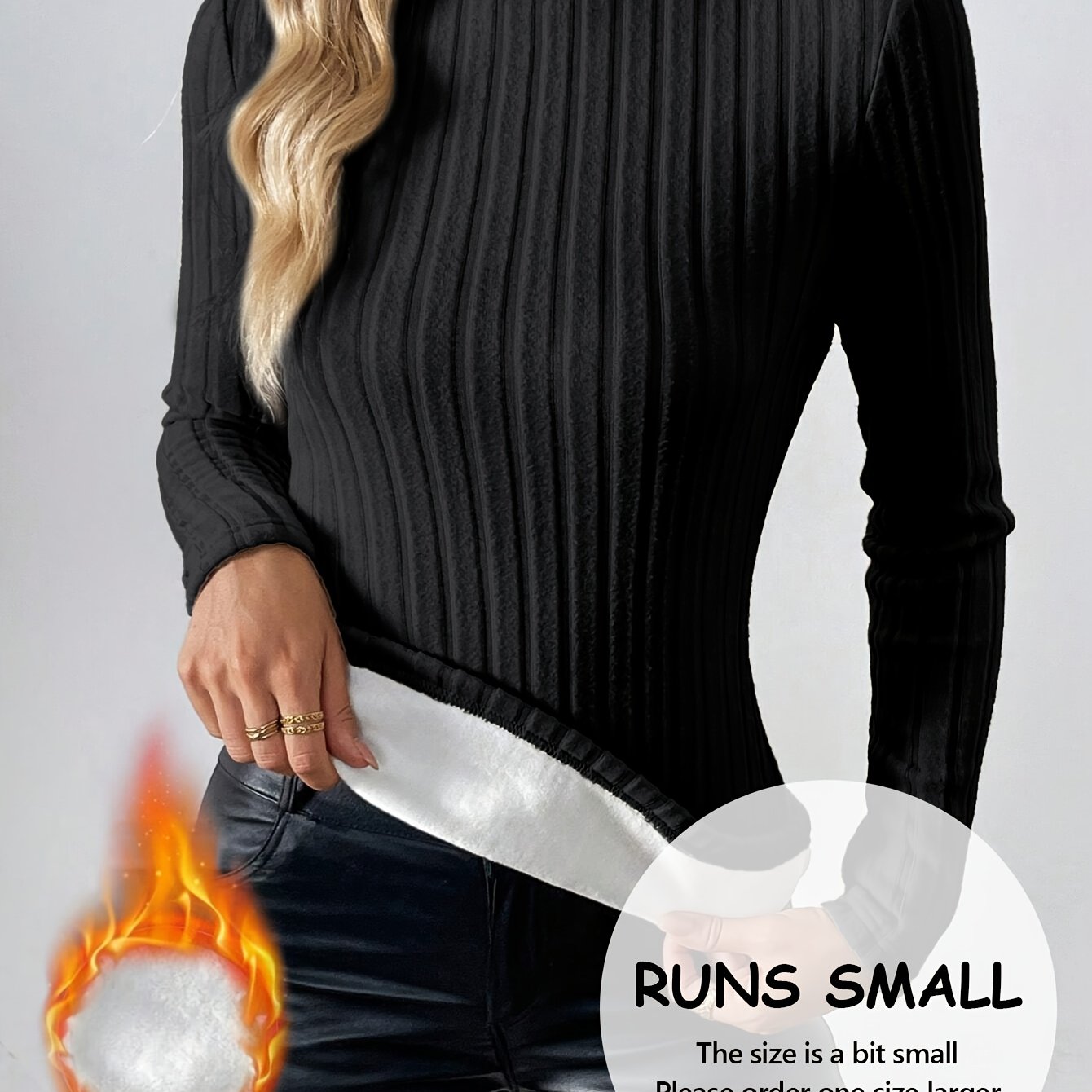 Single Piece Fleece-lined Warm Top For Autumn And Winter, Solid Color Minimalist High-neck Thickened Outerwear Undergarment
