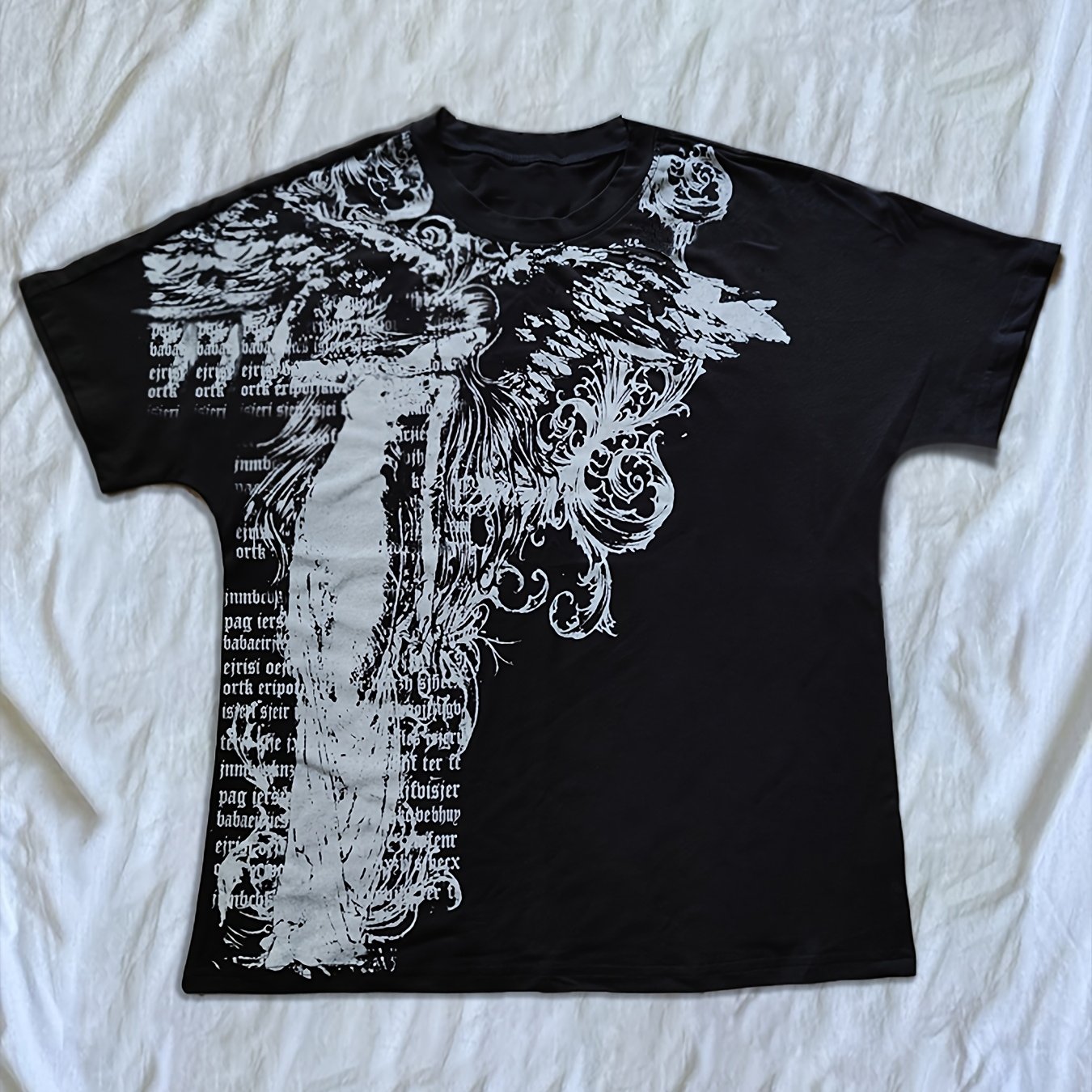 TEMU T-shirt d'été Y2K à col rond et manches chauve-souris, -shirt imprimé, style américain unisexe tendance à manches courtes, haut ample de rue