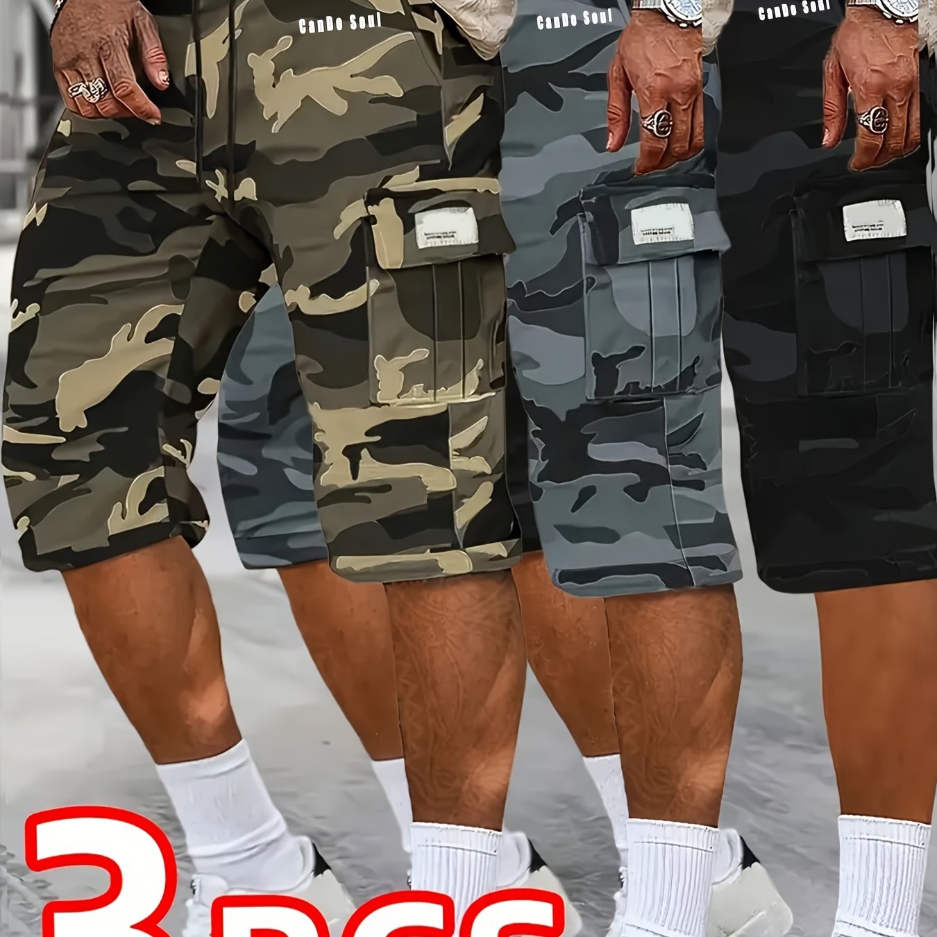 TEMU 3pcs Set, Men's Fashionable And High-end Versatile Shorts, Loose Camouflage Quarter Shorts, This Shorts Is As A Gift
