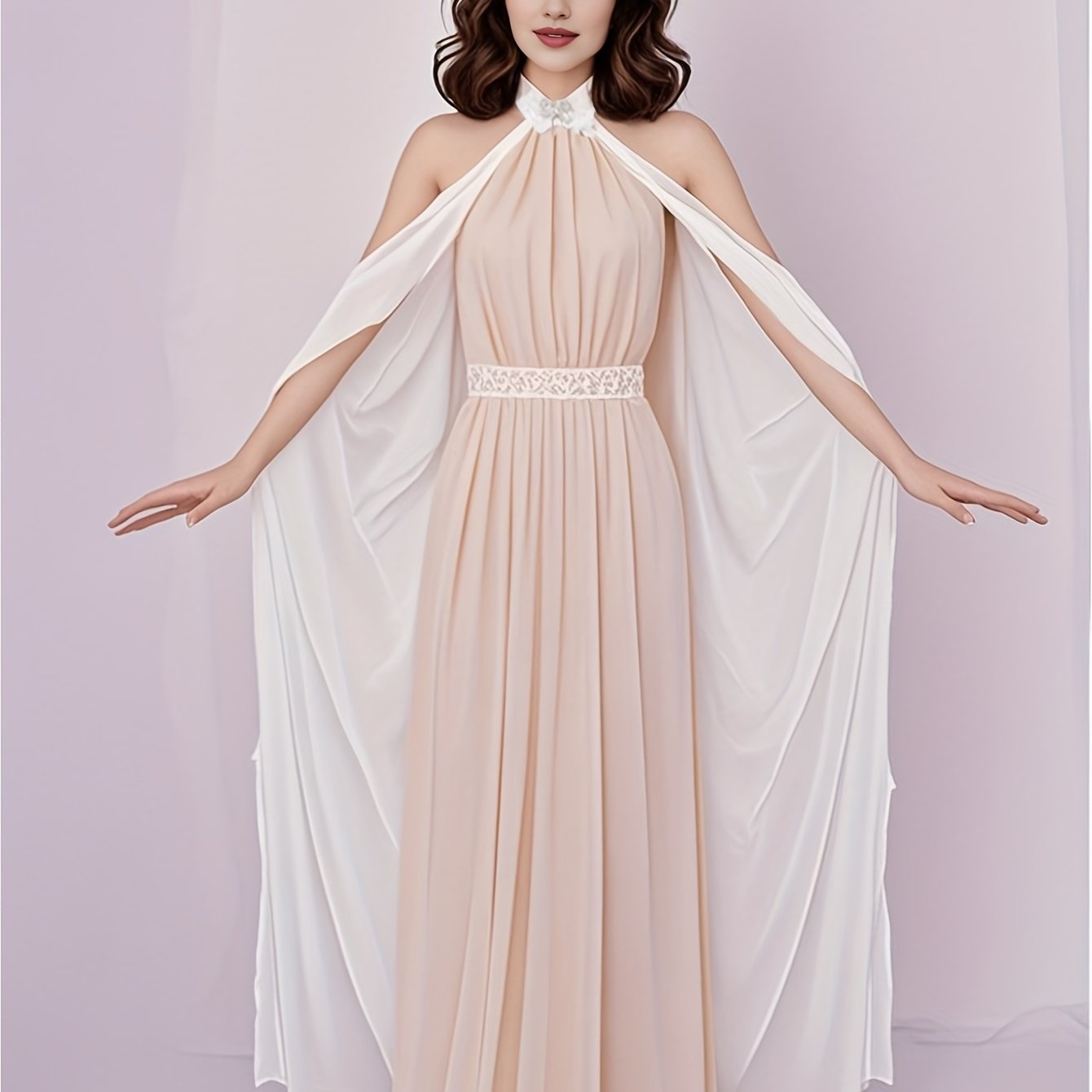 Image of 1pc Embroidered Collar Rhinestone Decorated Chiffon Halter Lightweight Shawl , Suitable For Matching Different Dresses Or Attending Events And Parties Stage Performance Wear