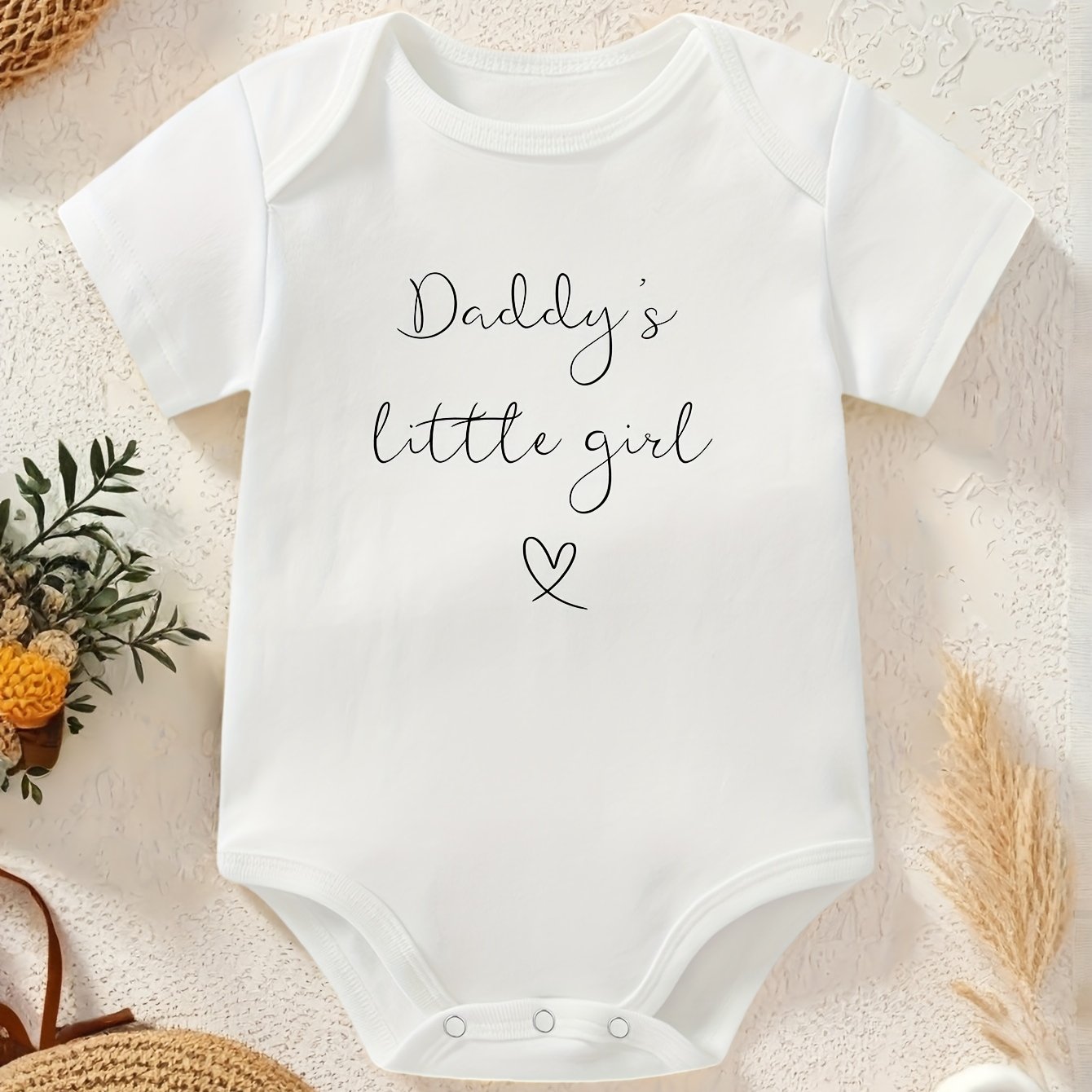 Image of Girls' Triangle Bodysuit "daddy's Little Girl" Letter Print Round Neck T-shirt Spring Summer Casual Outfit Children's Gift Simple Clothing, Perfect For Outdoor