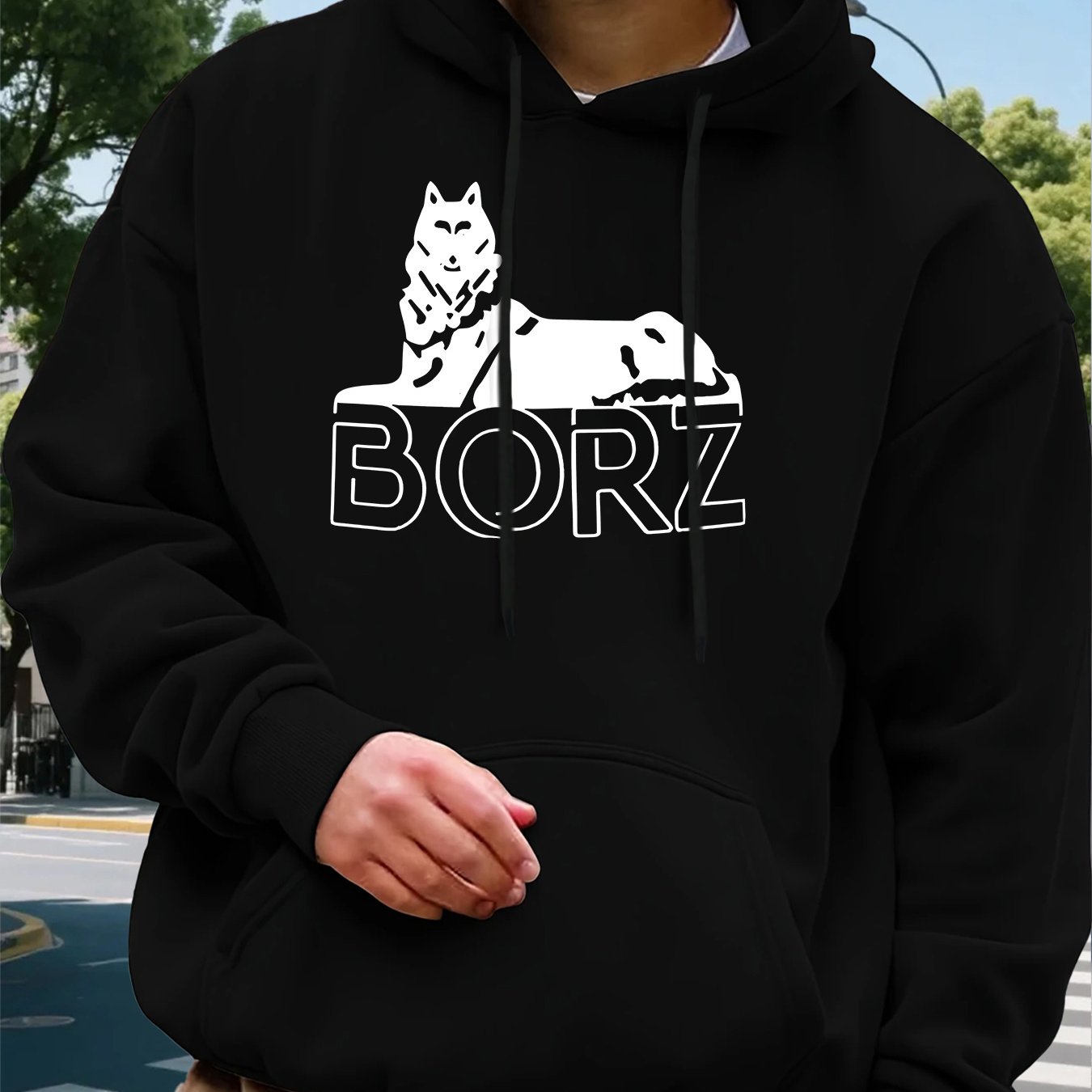 TEMU Men's Casual Fleece Print Hooded Sweatshirt Winter Warm Pullover Suitable For Autumn And Winter Outdoor Wear