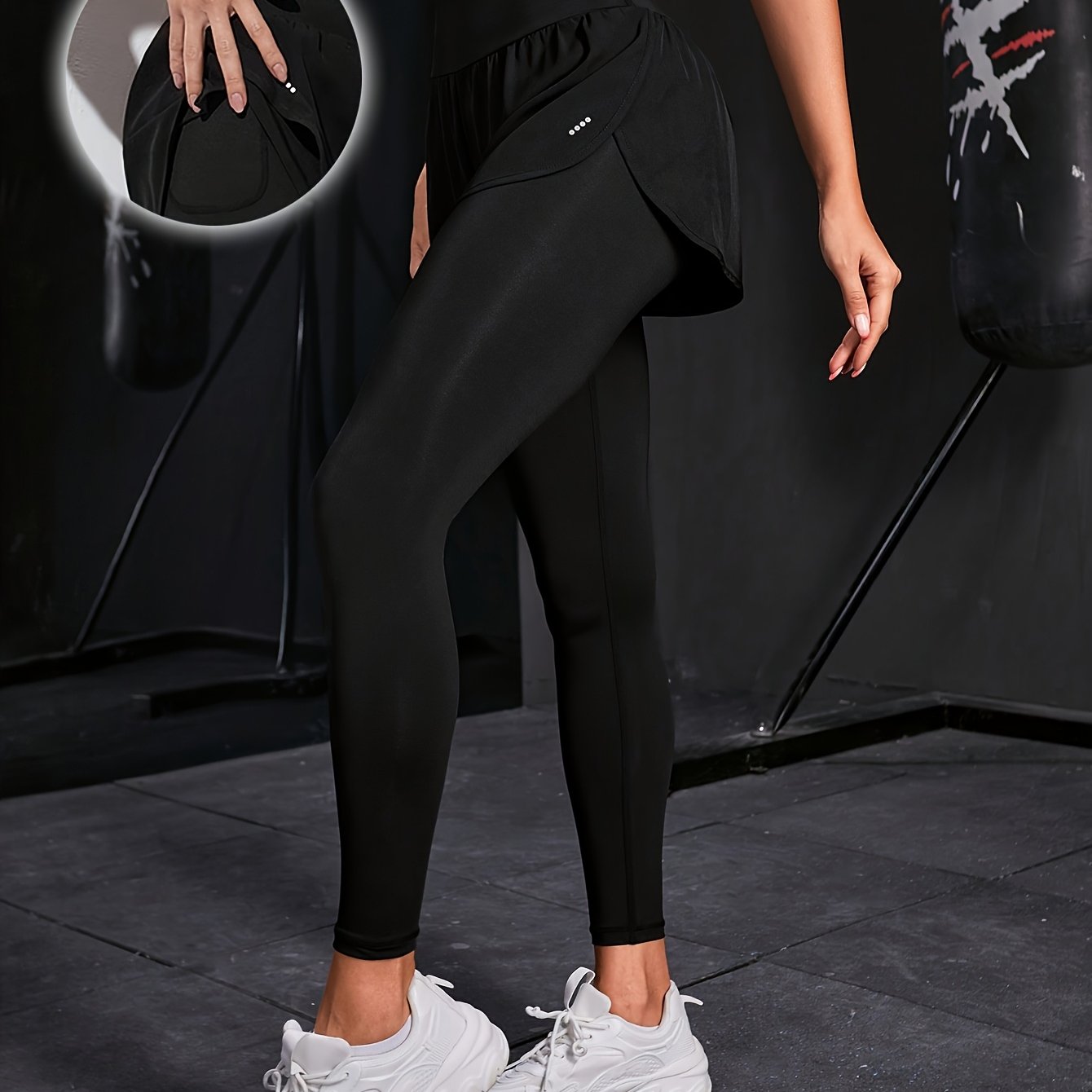 E-shop Damen 2-in-1-Look Freizeit-Sporthose mit seitlichen Glitzer-Polka-Dots, geeignet für Outdoor-/Indoor-Workouts, Fitness, Yoga Joggen