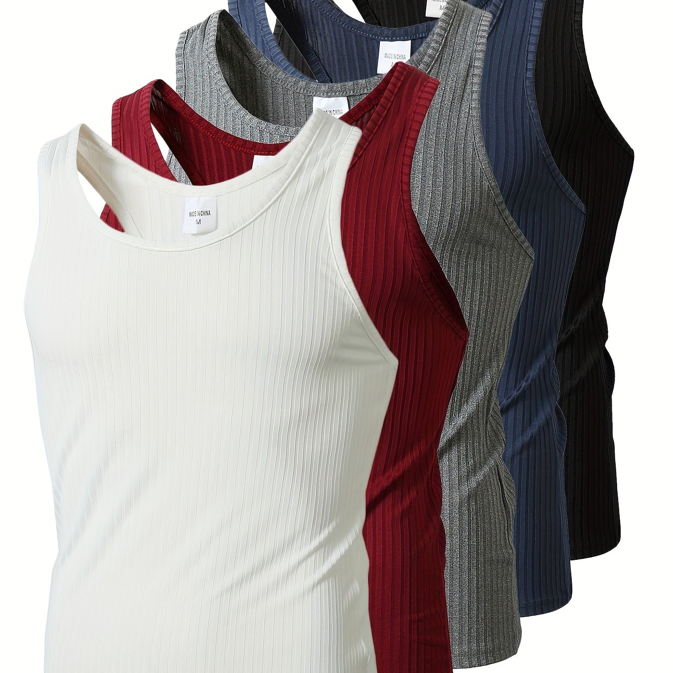 TEMU BX1 [Ensemble de 5] Débardeur d'été en à rayures verticales, base en polyester, couleur unie, tenue décontractée de tous , fitness, sport, coupe