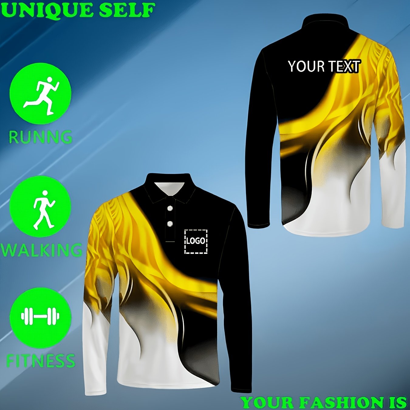 TEMU Custom Men's New 3d Printed Long Sleeve Shirt, Personalized Text/logo/logo, Contrast Color , Breathable Quick-dry Fabric, Machine Washable