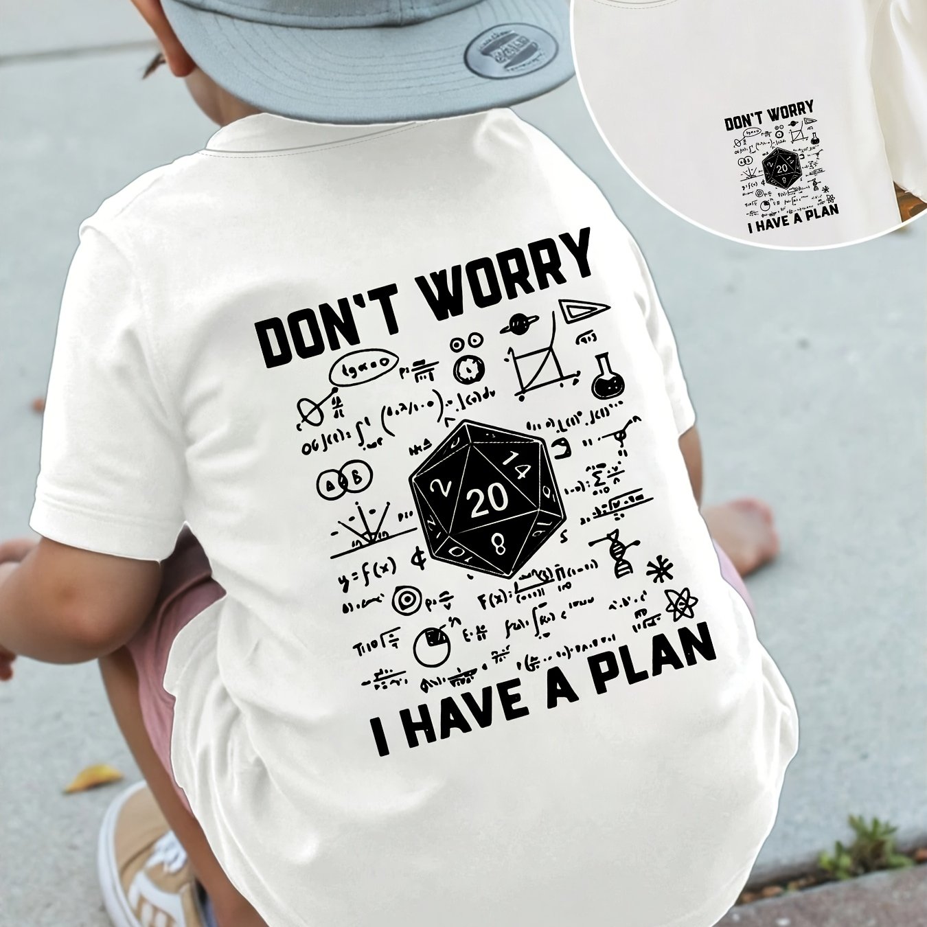 Image of Boys' Summer Fashion Trendy Round Neck Short Sleeve T-shirt Math Formula Graphic Casual Comfortable Front And Back Print Top