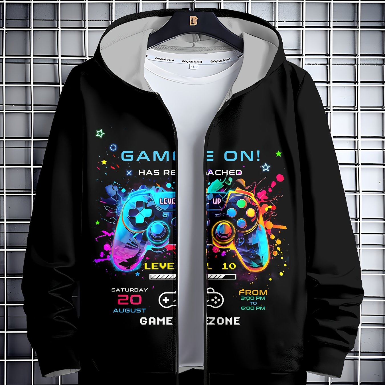 Image of Boys' Fashion Zipper Hooded Cardigan Long Sleeve Sports Printing Boys' Casual Game Cartoon, Fall And Winter Clothes