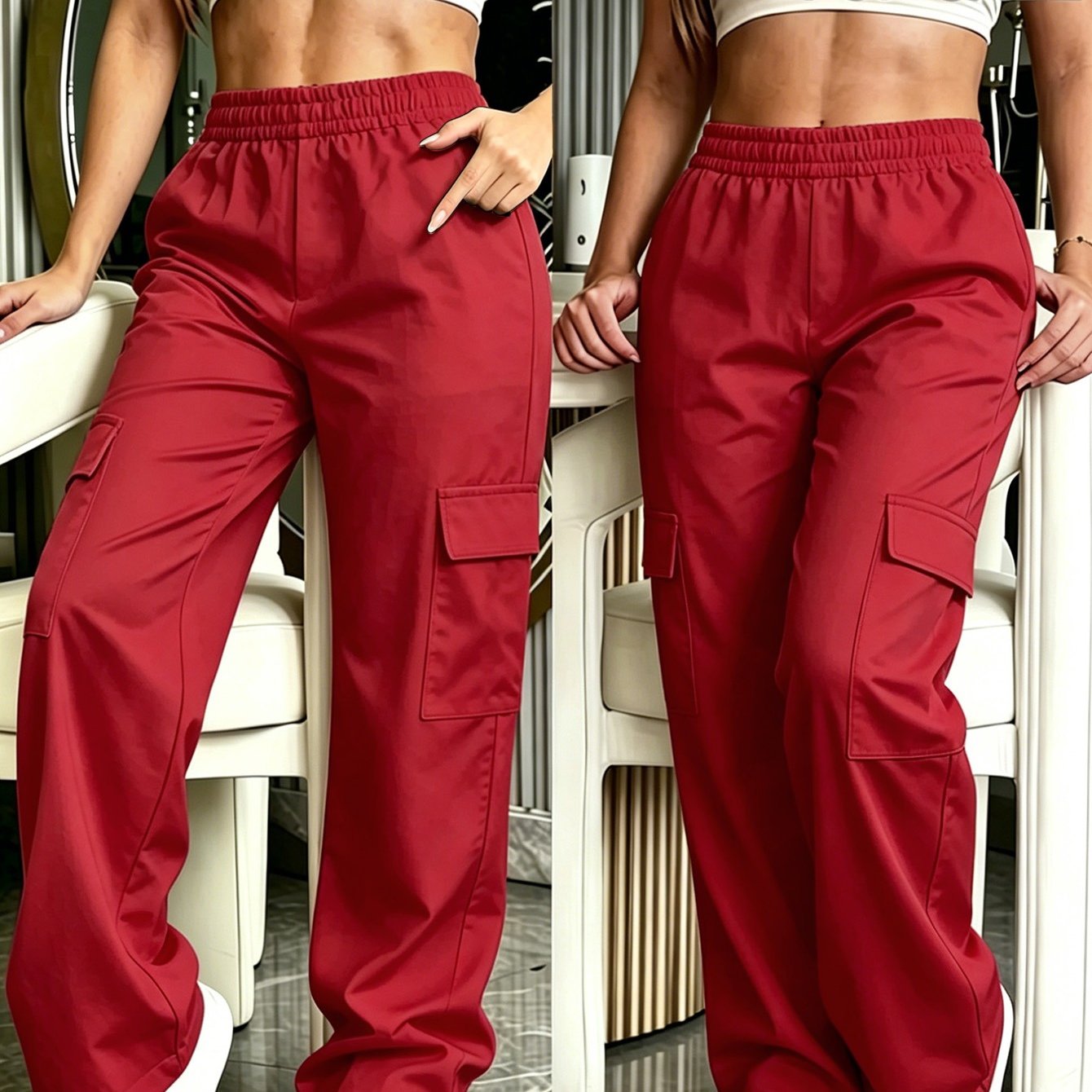 TEMU 1pc Spring/summer Women's Fashion Cargo Pants, Trendy Y2k Wide-leg Workwear Pants, Plain No-print Minimalist Style, Fashion, For Daily Commuting