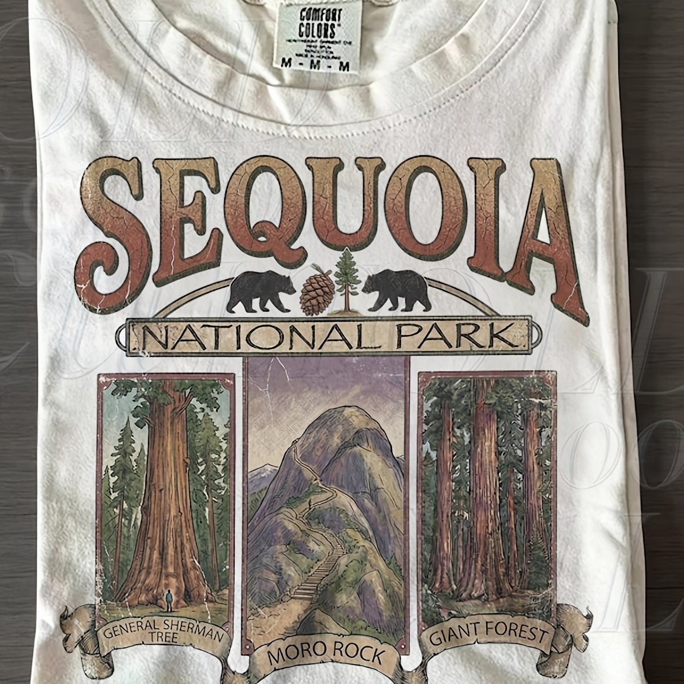 Image of Sequoia National Park Vintage Graphic T-shirt, Retro Colors California Usa 90s Hiking Unisex Shirt Perfect For Outdoor Hiking And Adventure. Its Soothing Ivory Hue Makes It An For Plus Size, Plus Size