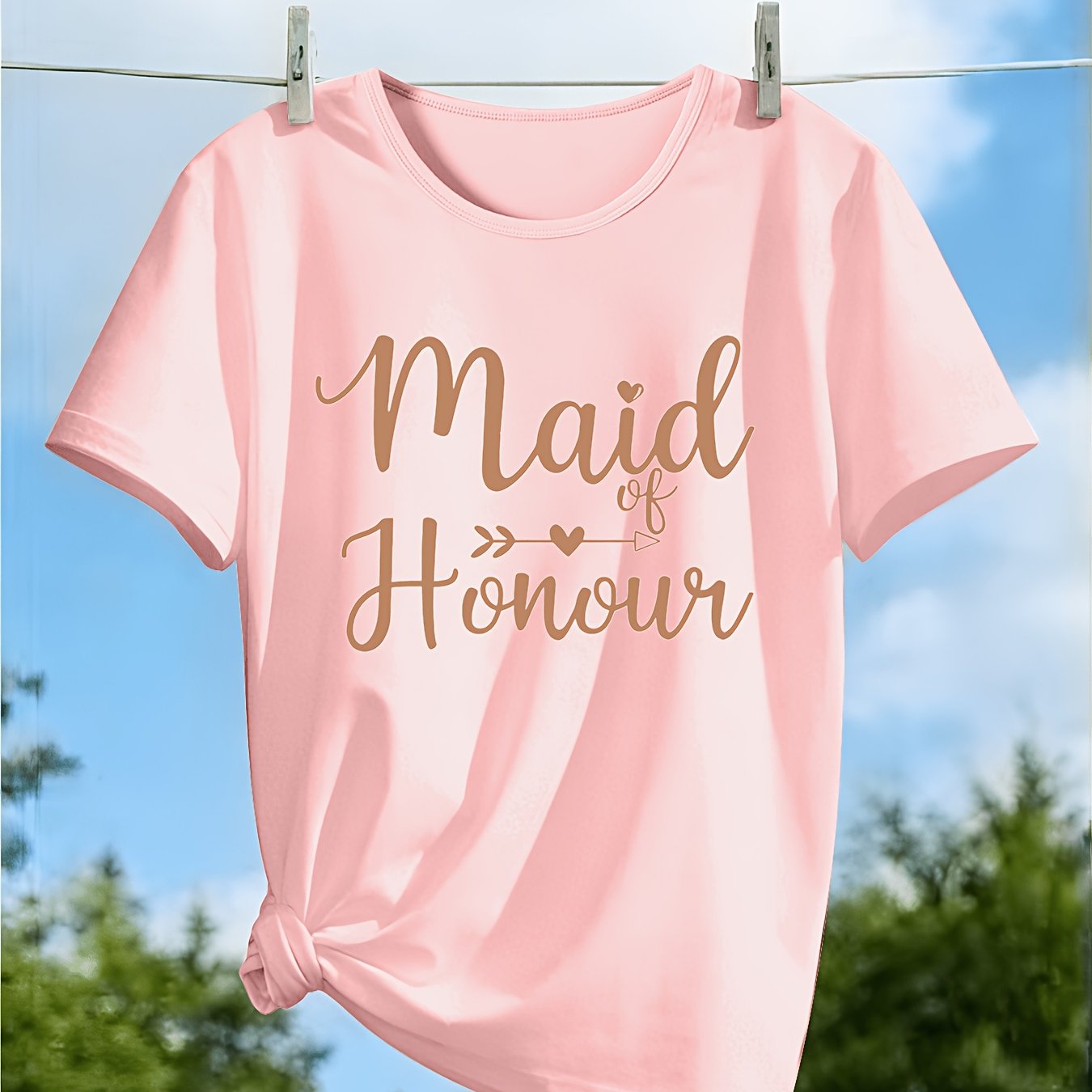 TEMU Bridesmaid Honor English Printed Pattern Casual Comfortable Short-sleeve T-shirt, Suitable For Running And Sports, Stylish, Elegant, , And Fun,