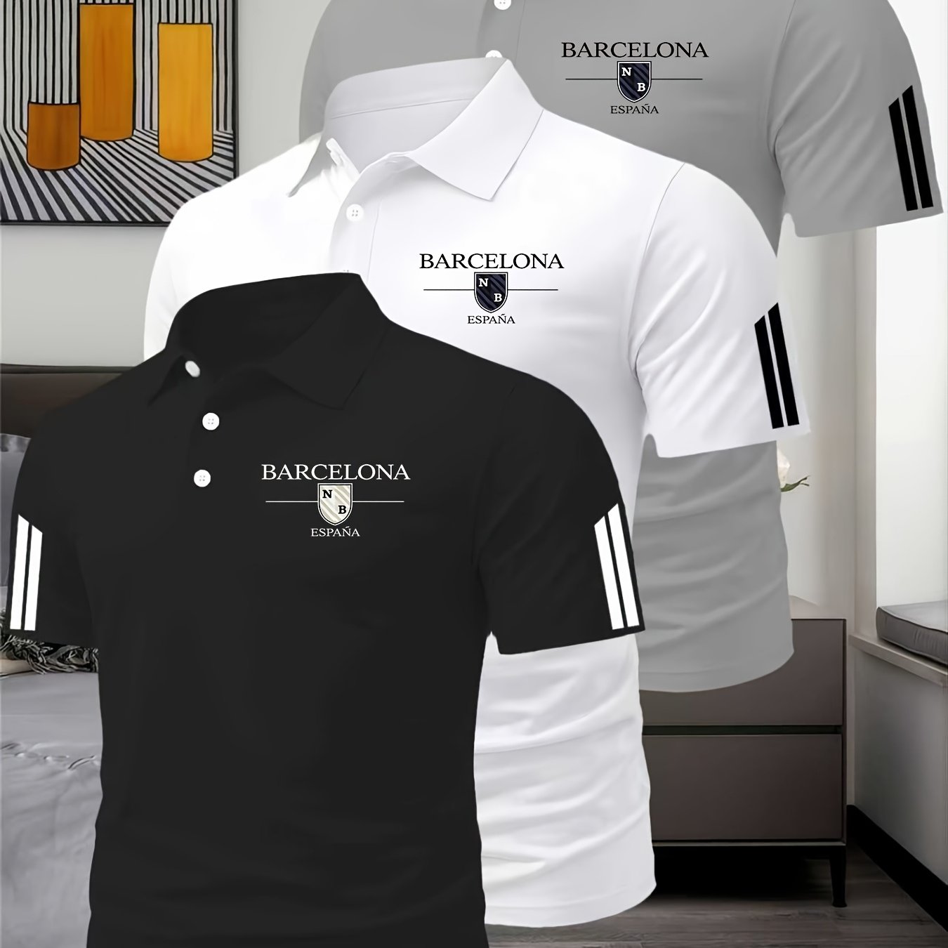 TEMU This 3pcs Men' Color Breathable Shirt Is Easy And Fashionable. A Must-have For Golf And Tennis. Made Of 100% Polyester Fiber, Moisture-wicking