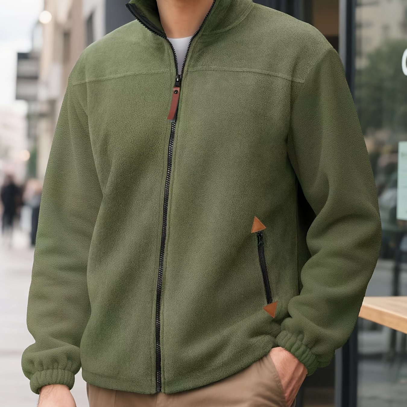 TEMU New Cross-border Men's Fleece Sherpa Jacket Spring Autumn Winter Outdoor Zip-up Collar Coat Top Loose Collar Open Cardigan Sweatshirt