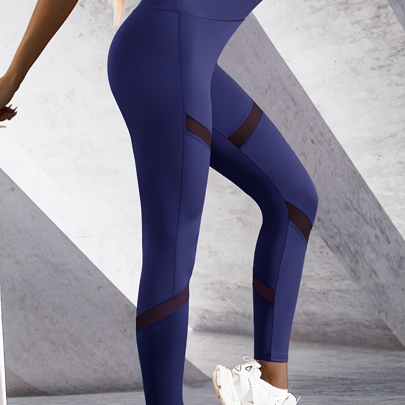 Solid Color Mesh Contrast Fitness Gym Sports Leggings High - Temu