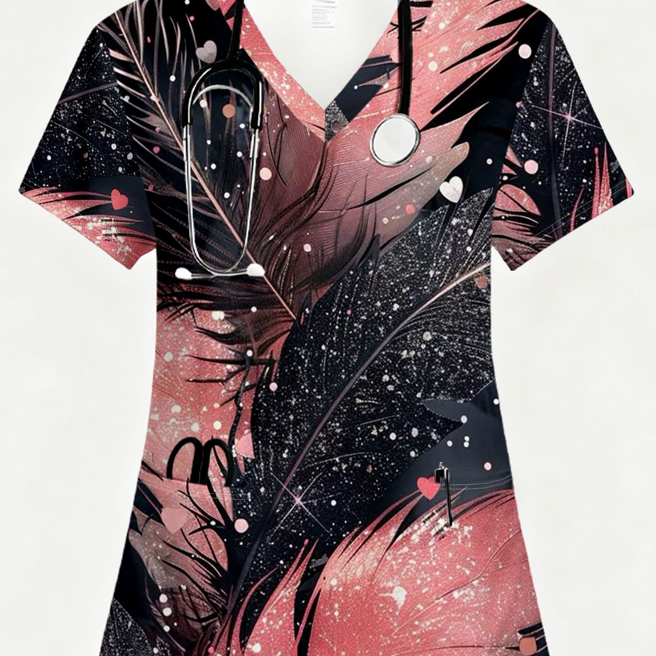 TEMU T-shirt à manches courtes et col en V pour femmes, avec un design facile et élégant et une impression numérique de cœur. Il est lavable en