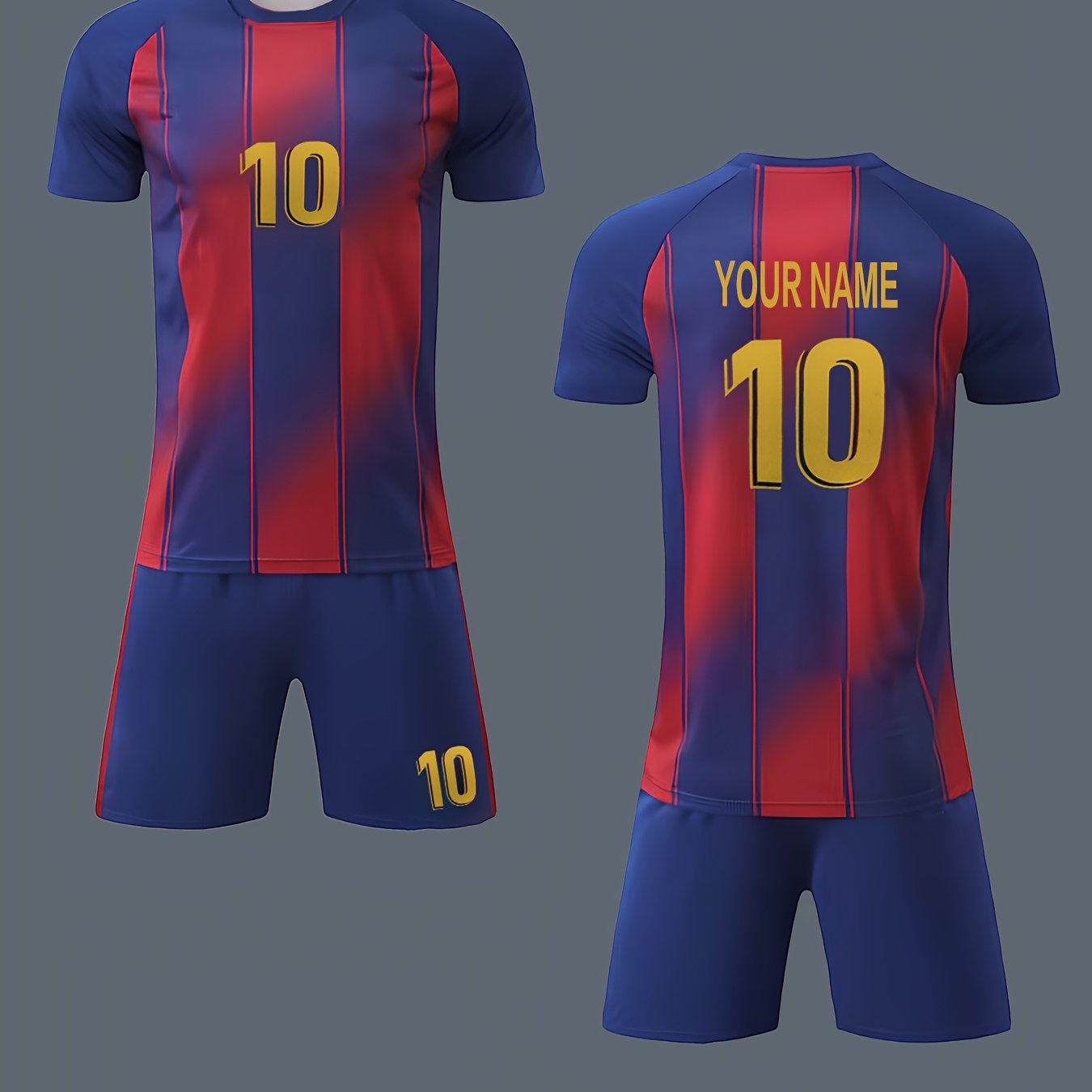 TEMU "red And Blue" Custom Men's/teenager/boy Soccer Jersey Sports Set | Gradient Striped Classic Replica, Name On Jersey Field