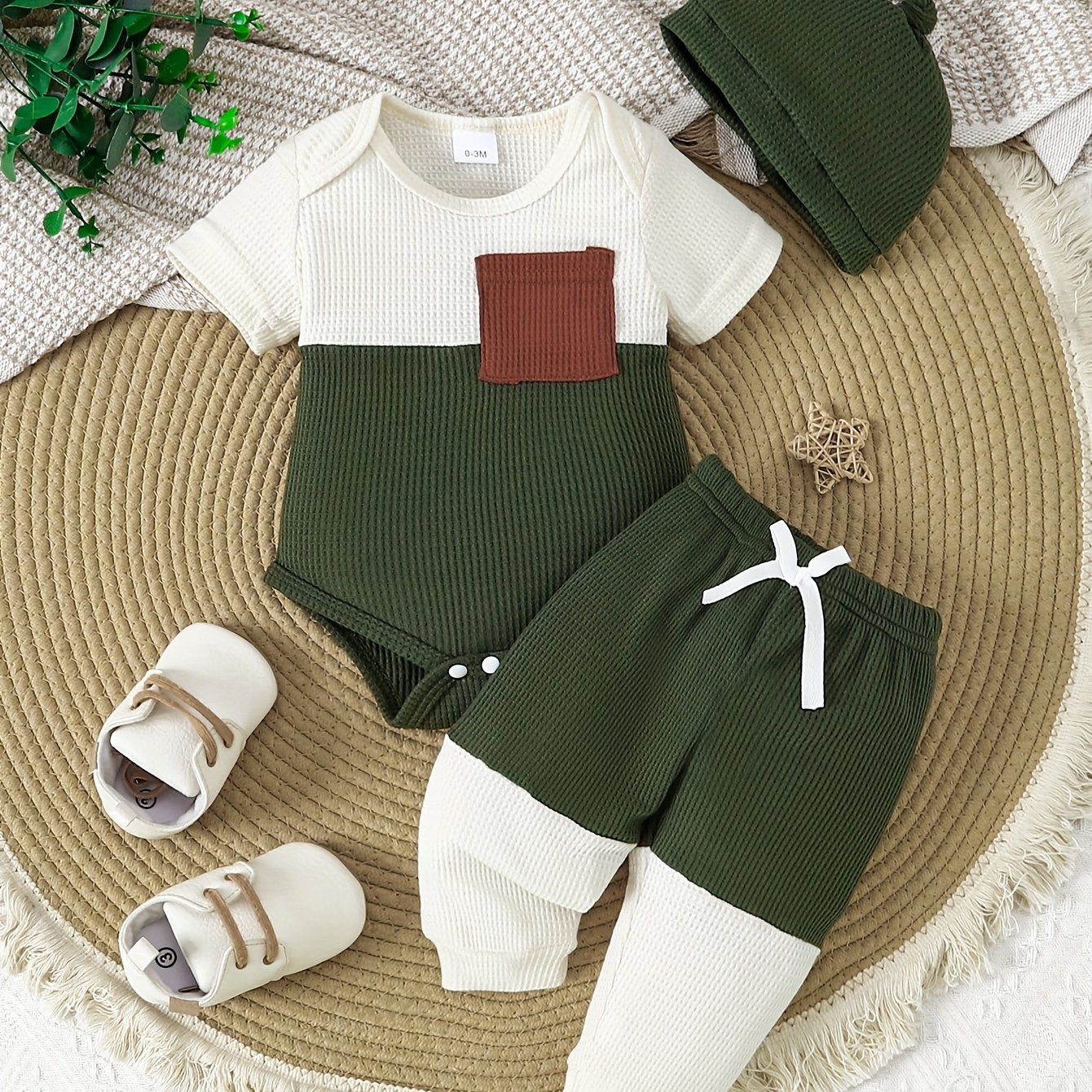 's Short-sleeve Clothing & Pants Set - Textured Snap-fit Bodysuit With Matching Long Pants, Spring Summer Clothing, Machine Washable Casual Outfit, Perfect For Outdoor,boys And Girls Clothes