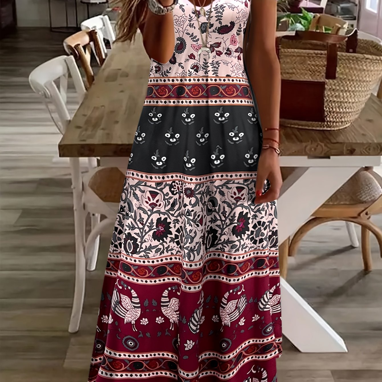 Women's Casual Vacation Floral Bohemian Style Printed Long Dress