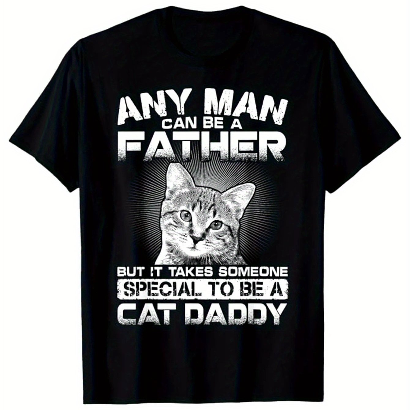 TEMU Men's Cat Dad Graphic Printed Round Neck Short Sleeve, Made Of Polyester, Suitable For Casual Wear