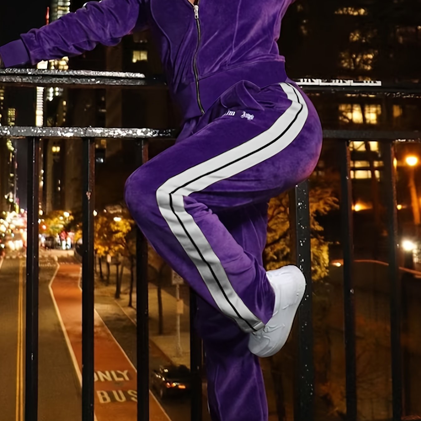 Image of Women's Autumn And Winter Color-block Open Front Zip-up Jacket + Straight-leg Pants Versatile Fleece Two-piece Set
