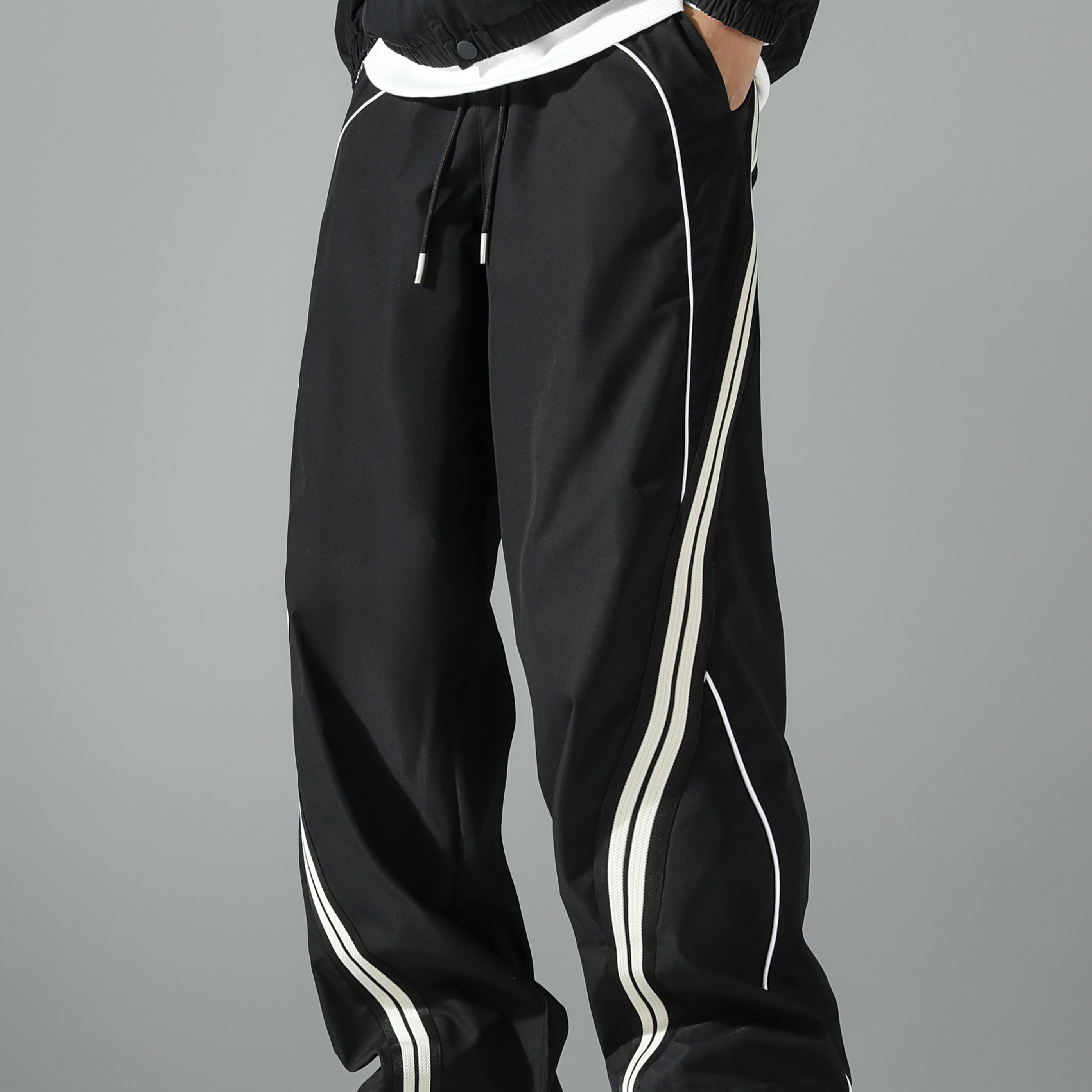 TEMU Fashionable Sporty -leg Loose-fit Cargo Pants With Ribbed Webbing Accents, Hem With Contrasting Tape Design. Made Of Polyester Fiber With