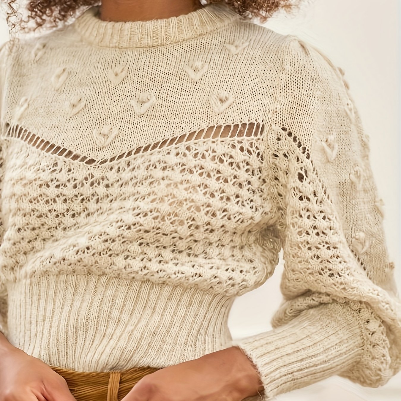 Women's Round Neck Long Sleeve Hollow Out Pullover Fashion Simple Spring Autumn