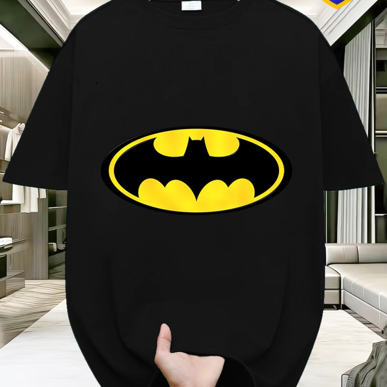 TEMU Warner . Batman Theme Men's T-shirt, Short Sleeve, Crew Neck, Vibrant , Polyester, Casual Fit, Machine Washable, Glossy End