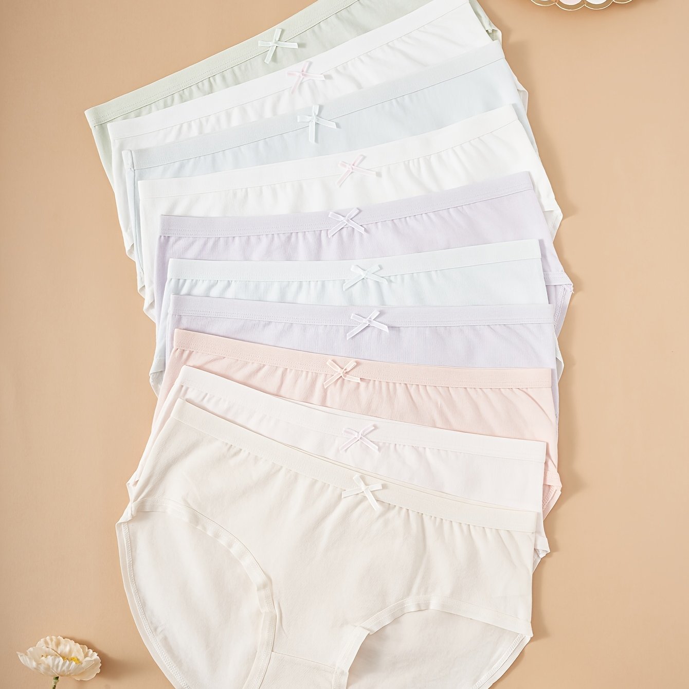 Image of 10pcs Plus Size Panties With Bow Detail | Elastic Underwear, Soft And Breathable Everyday Underwear In Sizes 1xl-5xl