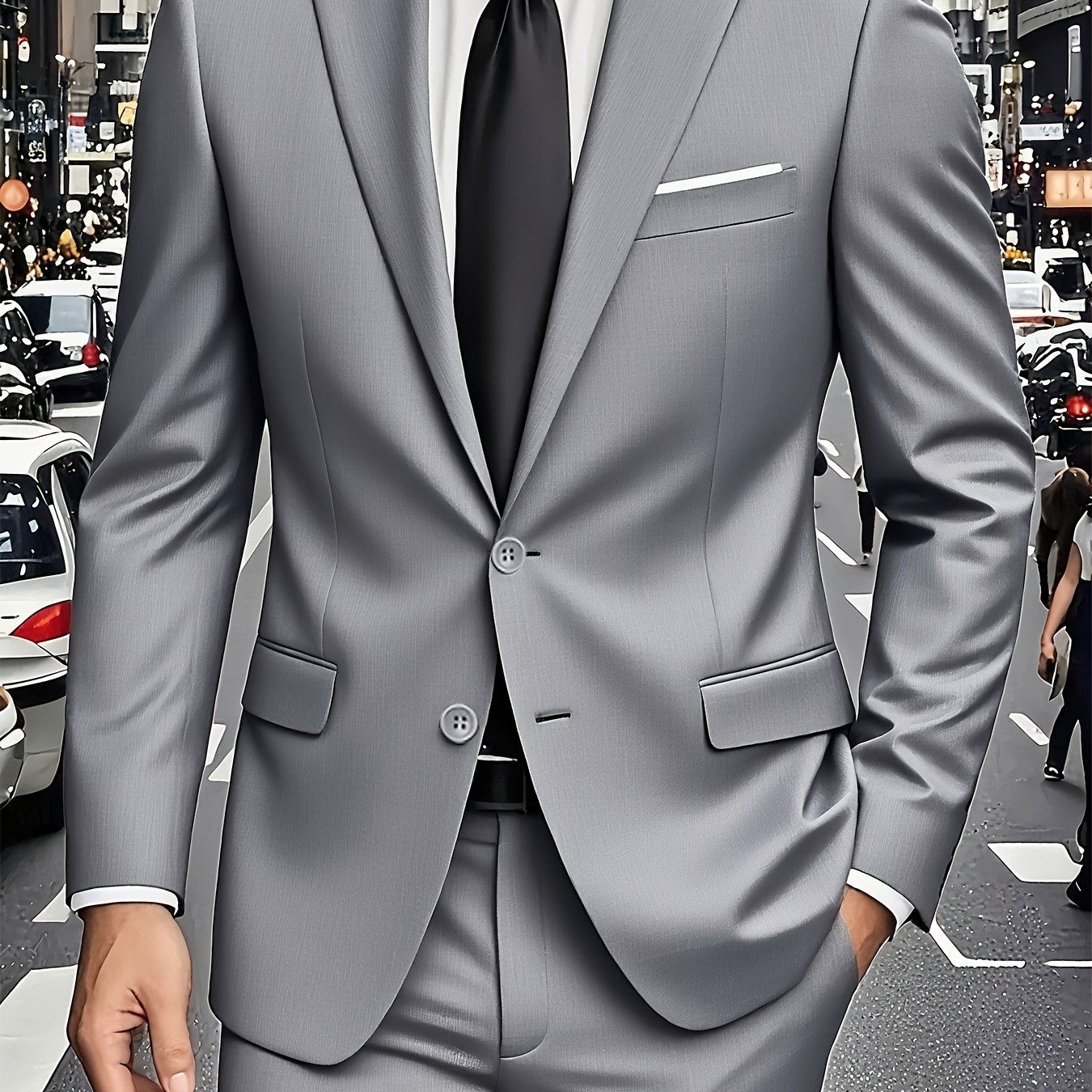 Men's Slim-fit Flat-front 2pcs Suit, Premium Men's Suit Set, Including Jacket And Trousers, Suitable For Formal Wear, Professional Attire, Workwear, And Parties., Plus Size