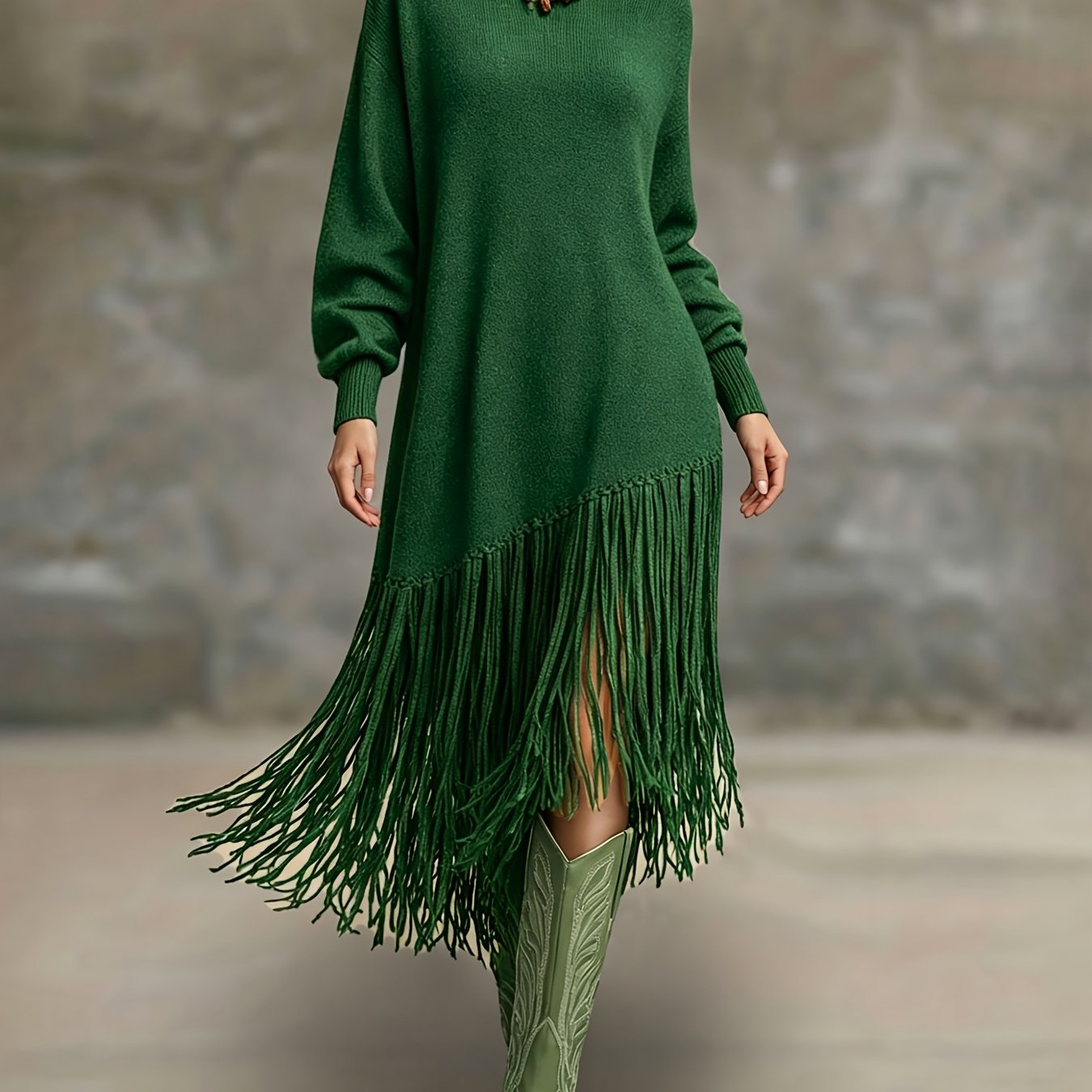 TEMU Women's Autumn New Arrival Bohemian Elegant Fringe 's Day Easter Atmosphere Vacation Knee-length Dress