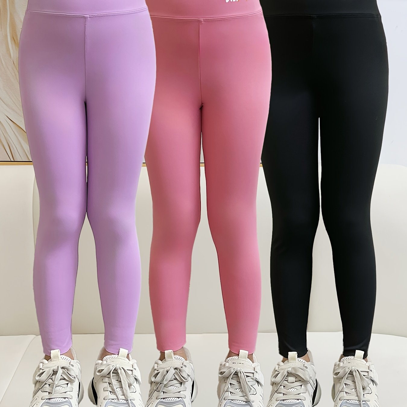 E-shop 3er-Set Mädchen Mode High-Waist Yoga-Hose, Frühling & Sommer Kinder Elastische Slim-Fit Leggings, Bequeme Kinder Strumpfhosen für draußen
