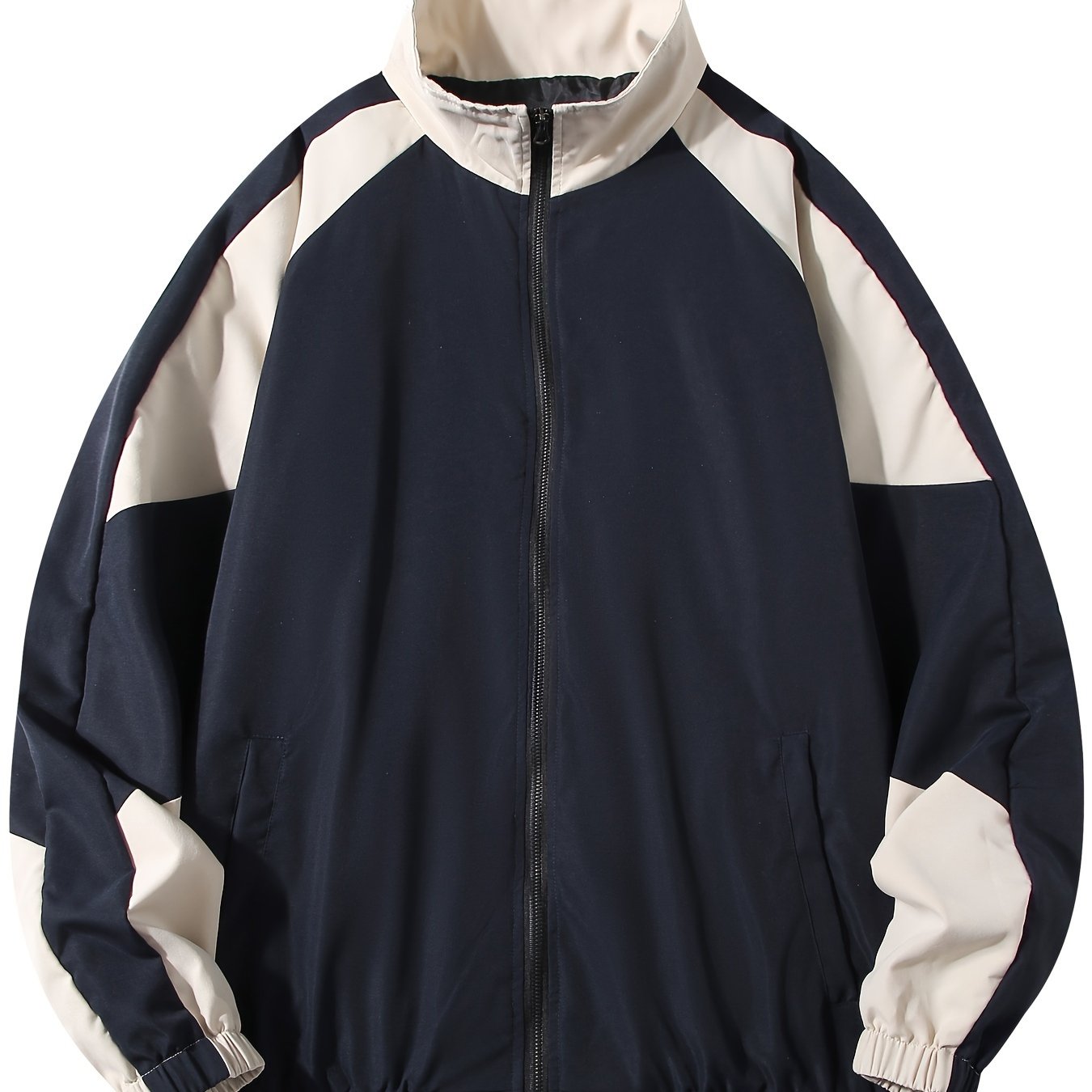 TEMU Men's Color Zip-up Jacket - Casual & Sporty, Loose Fit With Pockets For Spring/fall Outdoor Activities