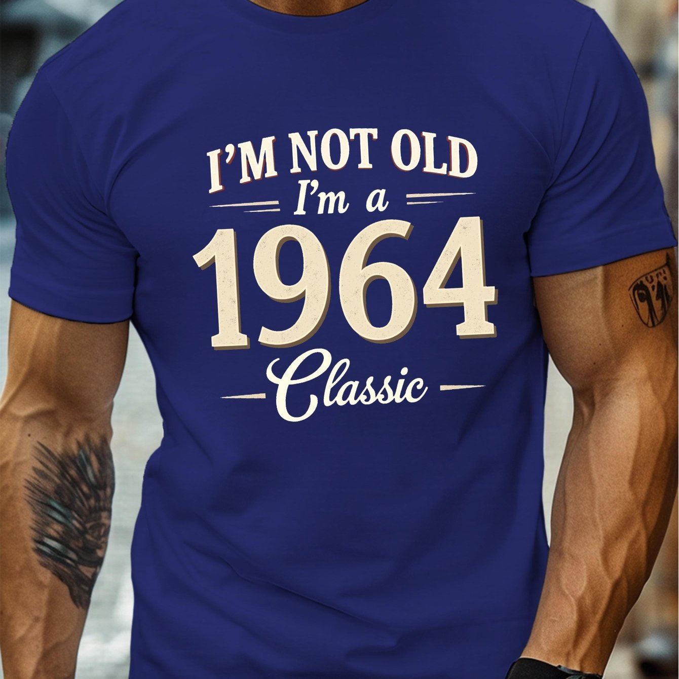 TEMU Men's " Old I'm A 1964 Classic" Graphic Tee - Casual Crew Neck Short Sleeve, Lightweight Summer Shirt With Vintage Design, Shirts