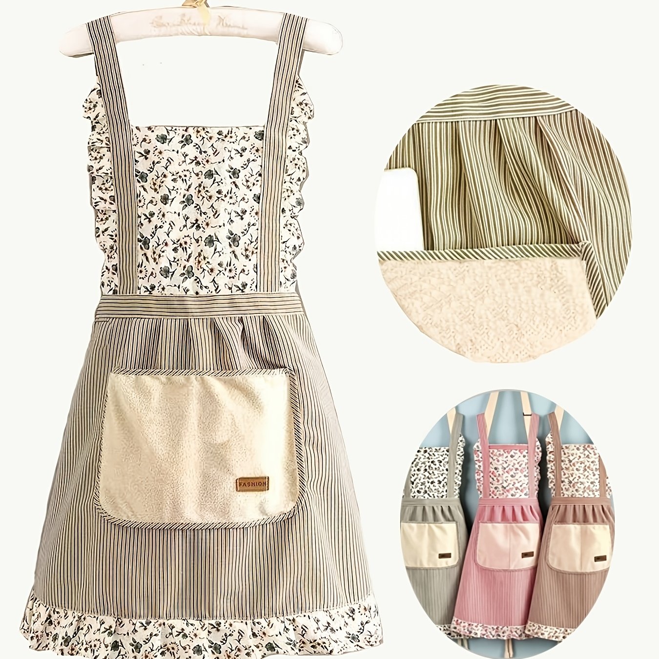 TEMU 1pc Women's Apron, Random Logo, Cute Japanese Korean Style, , Washable Bib Apron, Back Cover, 3d Large Pocket Apron, Multifunctional Apron, Milk