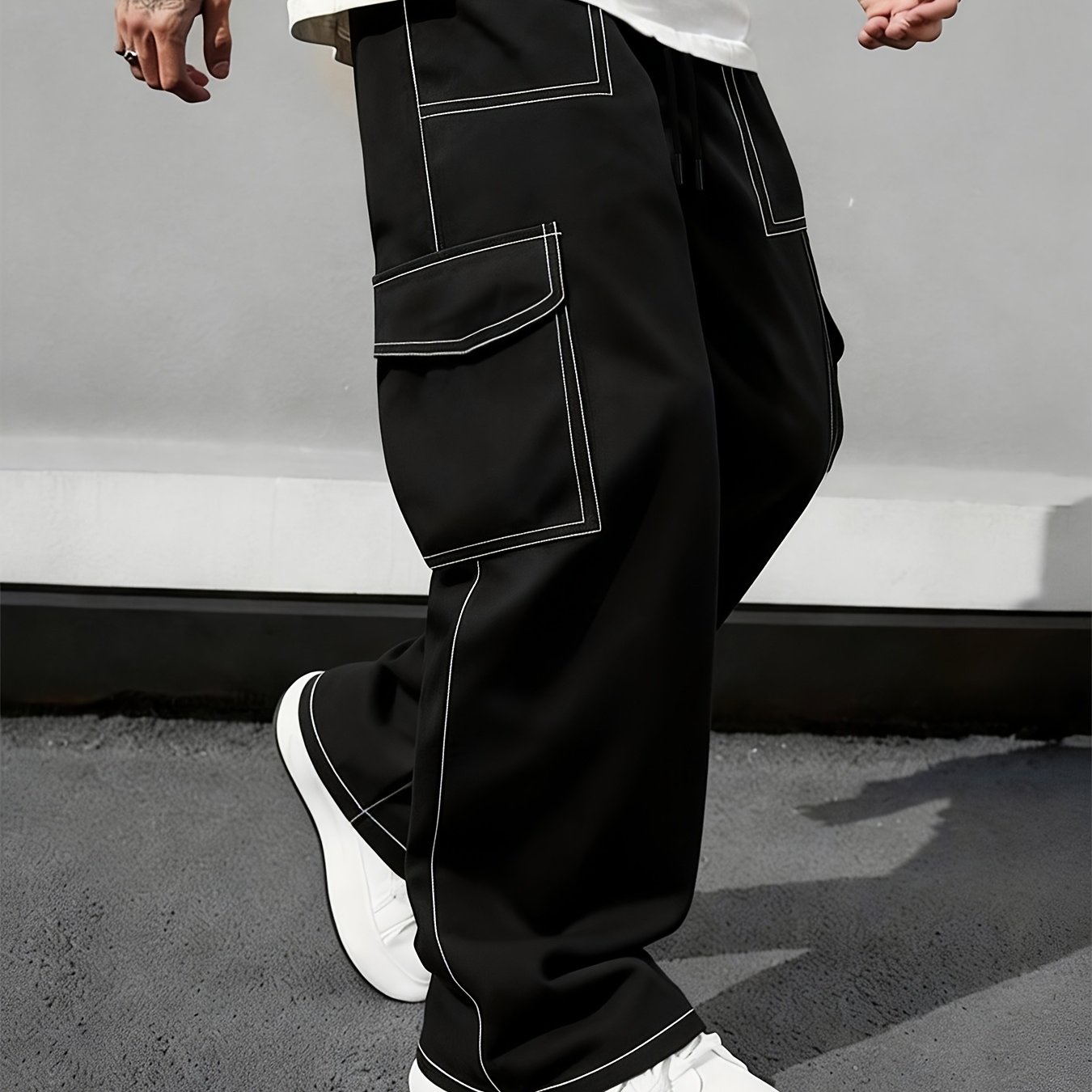 TEMU Pantalon pour Homme de Haute Qualité | Pantalon Cargo Décontracté et Léger pour Homme - Avec Ceinture Élastique à Cordon de Serrage, Poches
