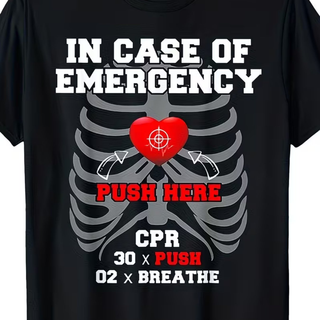 TEMU 2026 New Emergency Guidance Print T-shirt, Emergency Rescue Guide Pattern, Cpr And Artificial Instructions, For And Medical Personnel, Classic