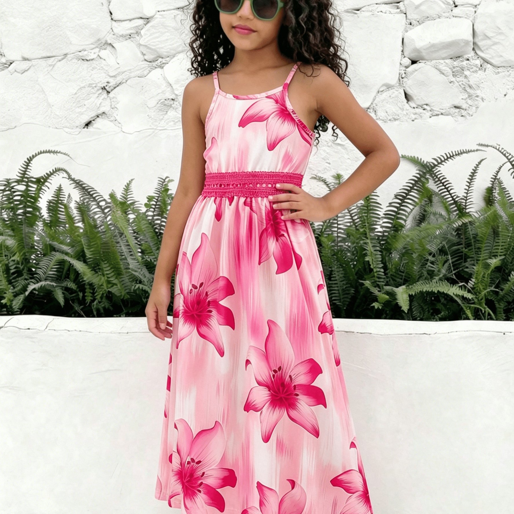 Image of Girls' Summer Clothing Random Print Camisole Dress, Sweet And Elegant, Casual And Comfortable, Outdoor Vacation Dress